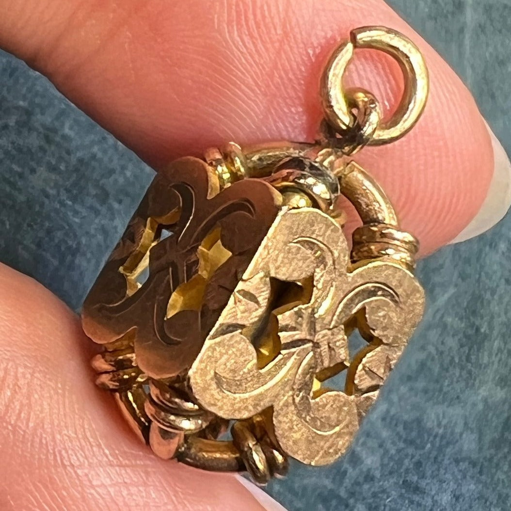 10k Gold 3-D LANTERN Watch Fob Pendant. Victorian Love Knots