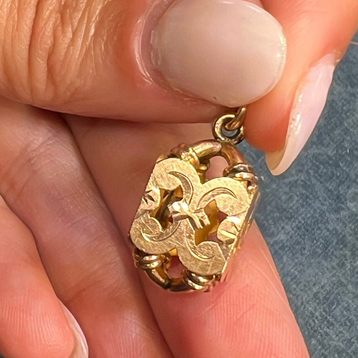 10k Gold 3-D LANTERN Watch Fob Pendant. Victorian Love Knots