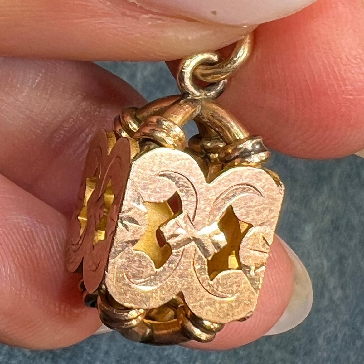 10k Gold 3-D LANTERN Watch Fob Pendant. Victorian Love Knots