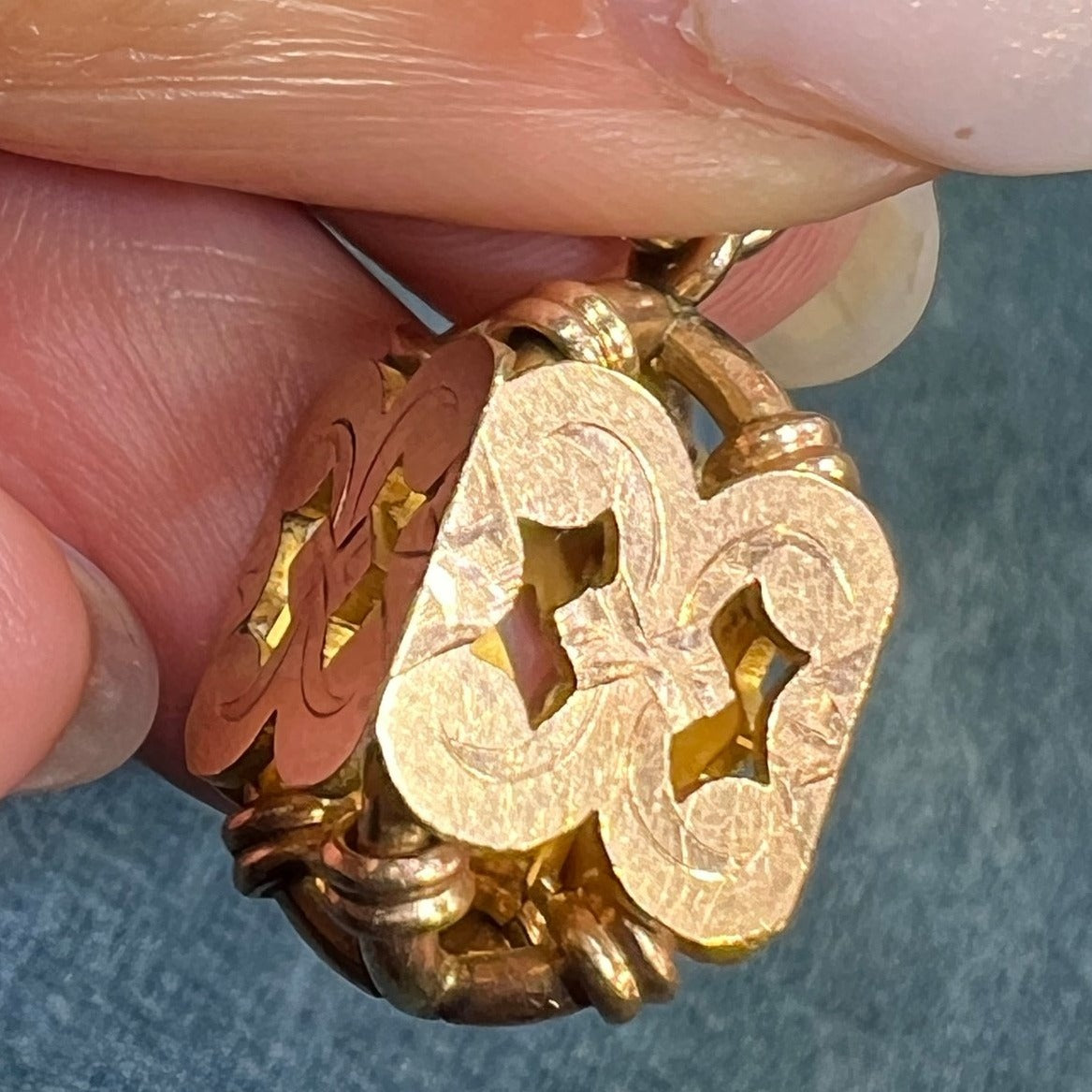 10k Gold 3-D LANTERN Watch Fob Pendant. Victorian Love Knots