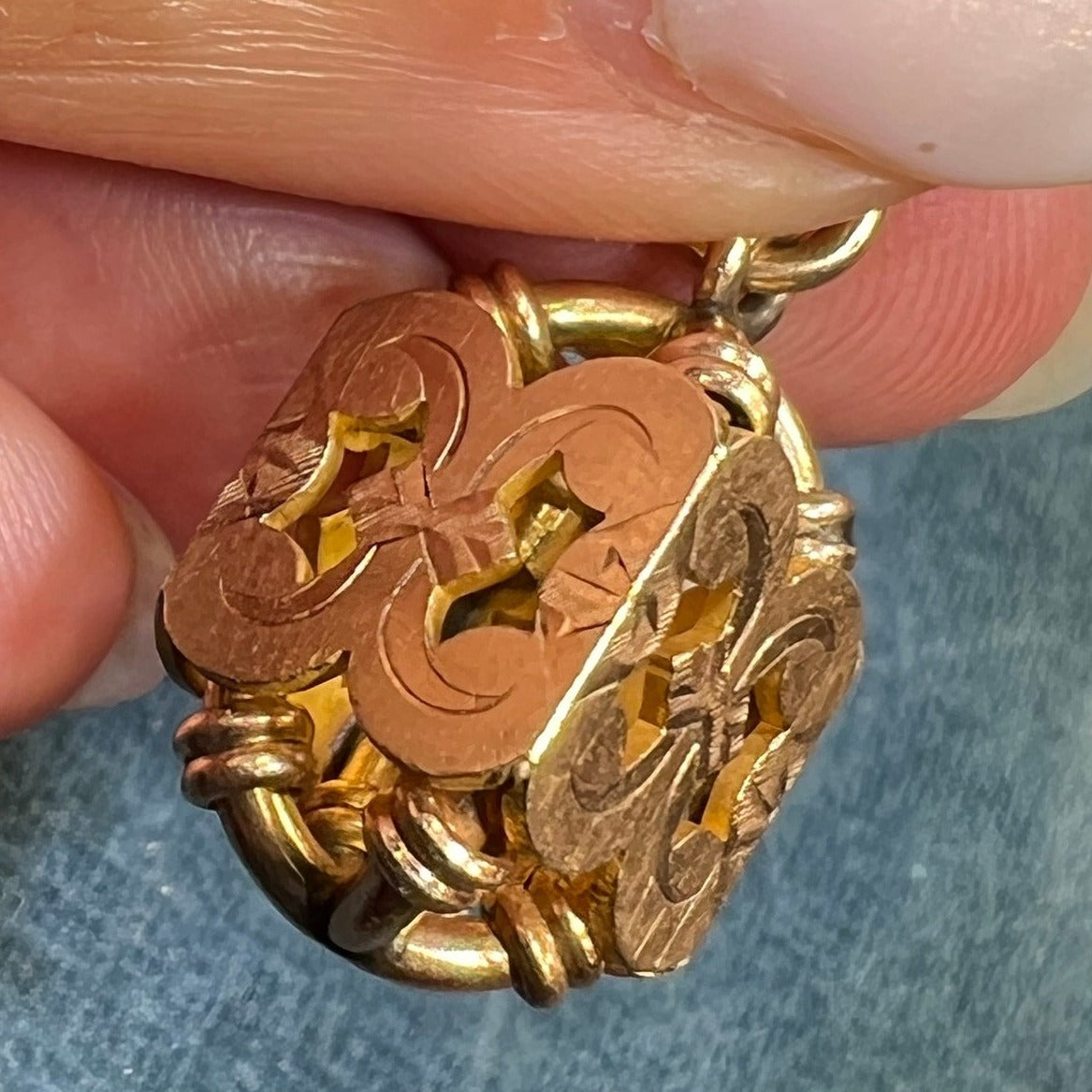 10k Gold 3-D LANTERN Watch Fob Pendant. Victorian Love Knots