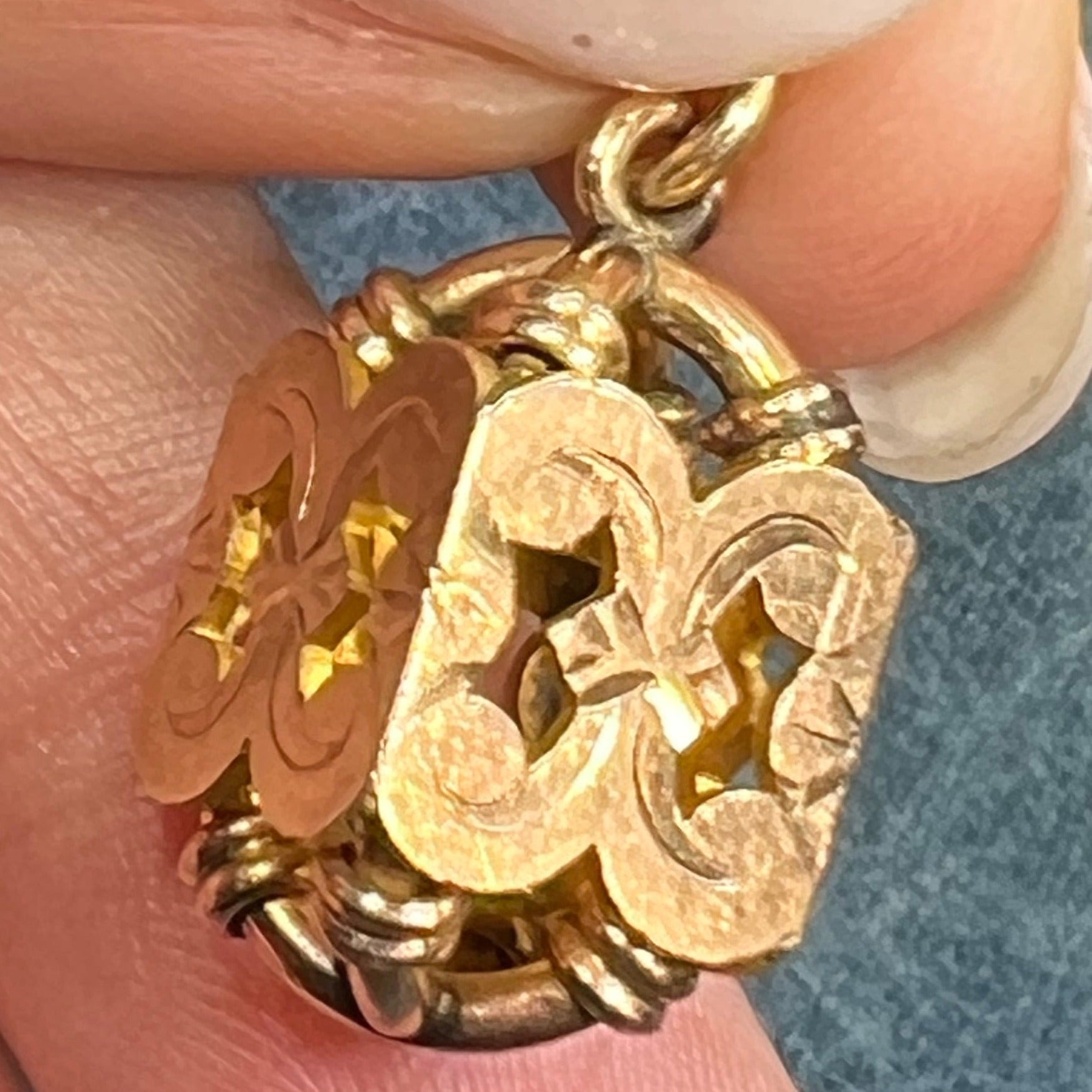 10k Gold 3-D LANTERN Watch Fob Pendant. Victorian Love Knots