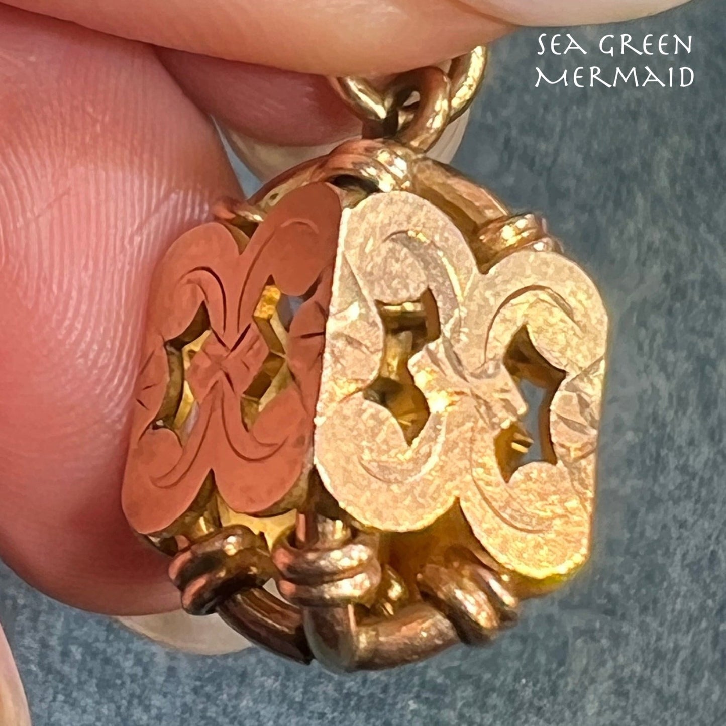 10k Gold 3-D LANTERN Watch Fob Pendant. Victorian Love Knots