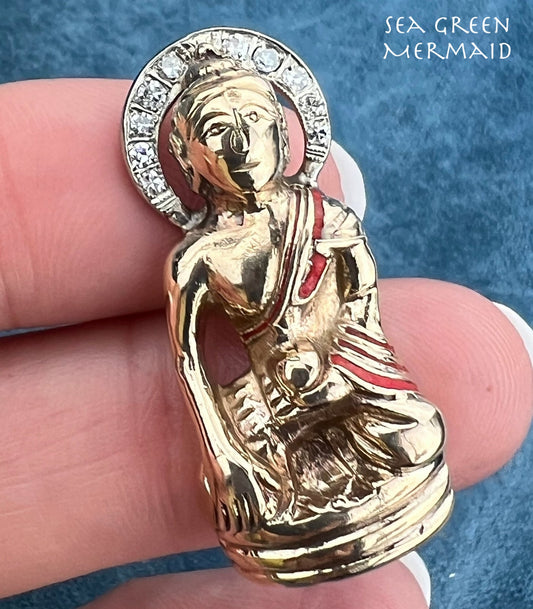 10k Gold 3-D Meditating Buddha Pendant w Rose-Cut Diamonds 12g + 1.3"