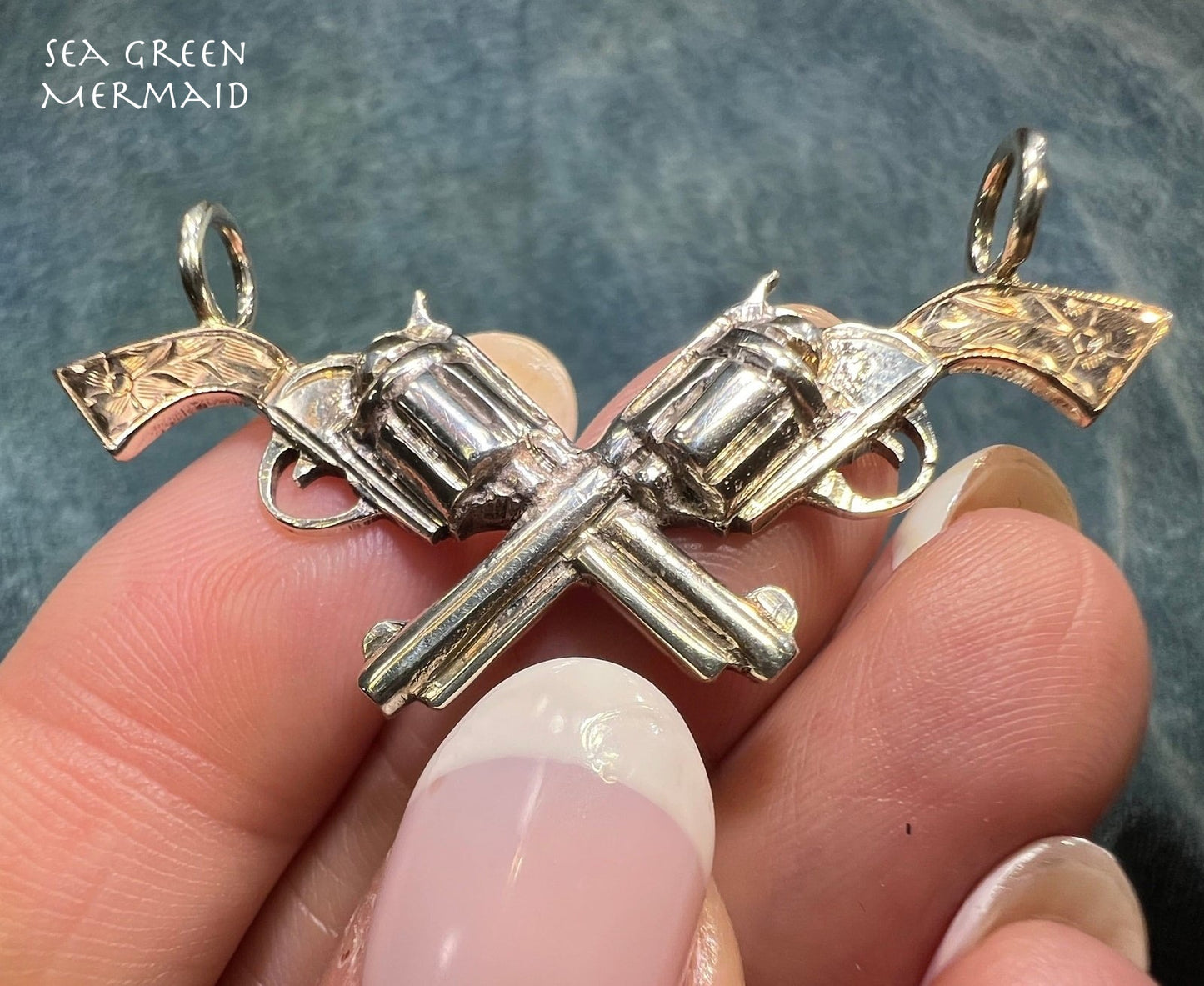 10k Gold 925 Six Shooter Pistol Cowboy Gun 2