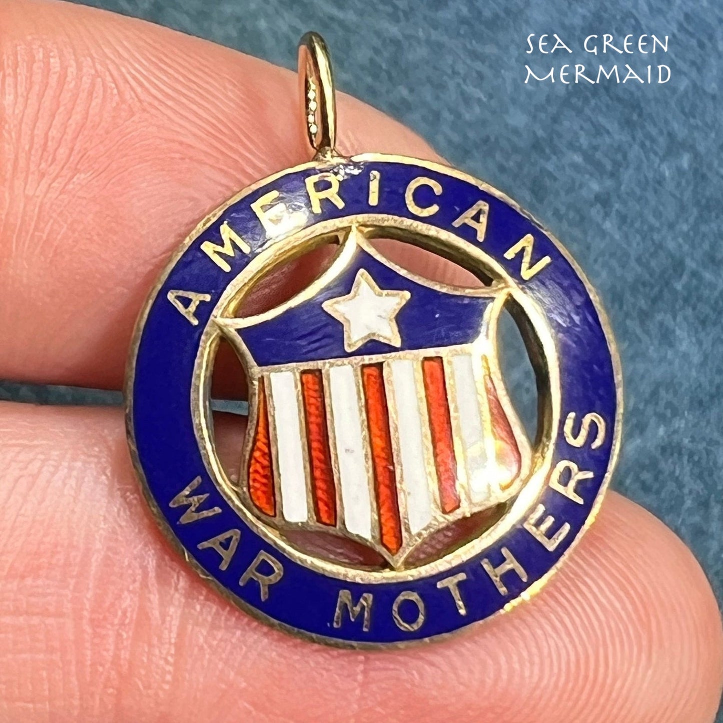 10k Gold American WAR MOTHERS Red White Blue Enamel Pendant