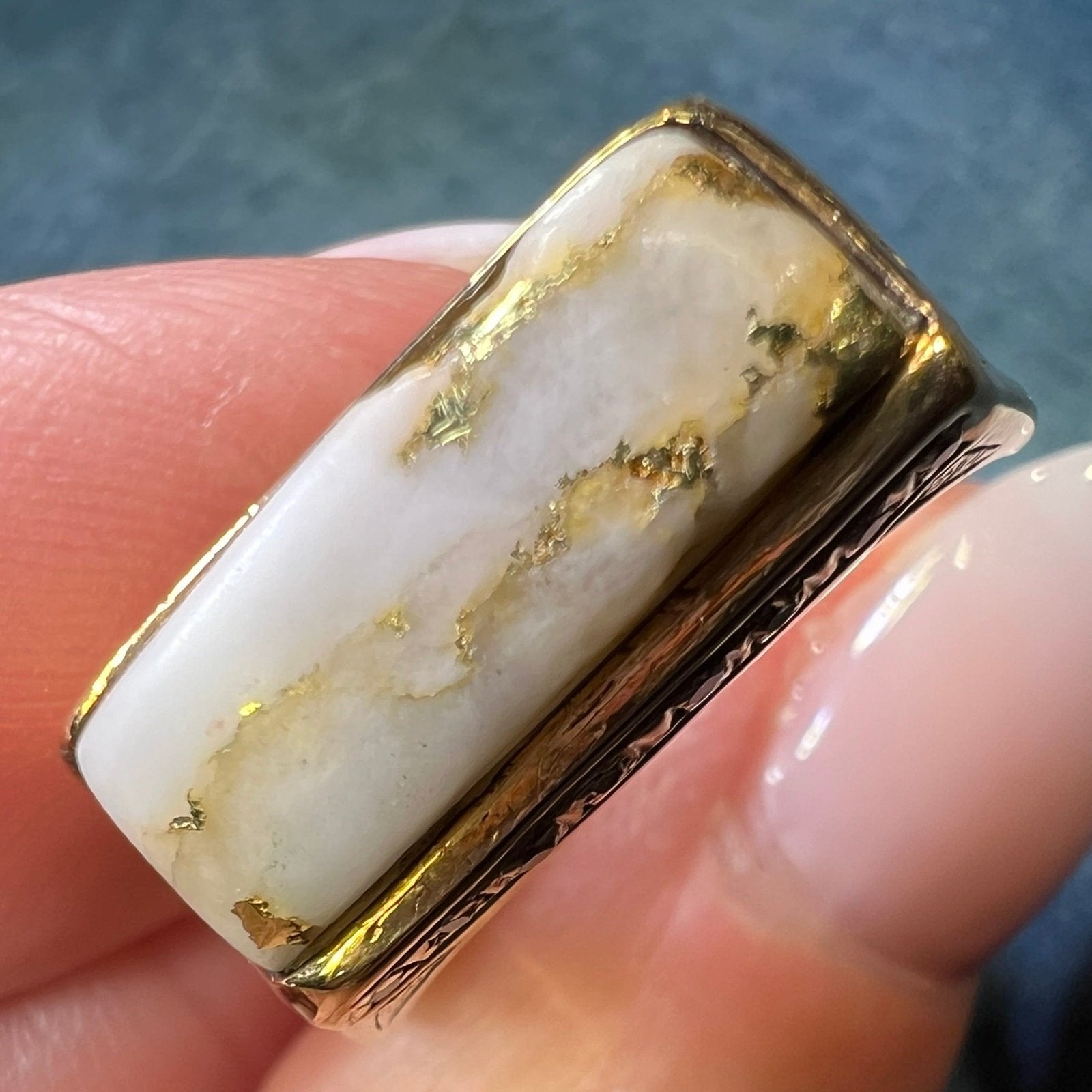 10k Gold Alaskan Gold-in-Quartz Diamond 24k Nugget Ring *Video*