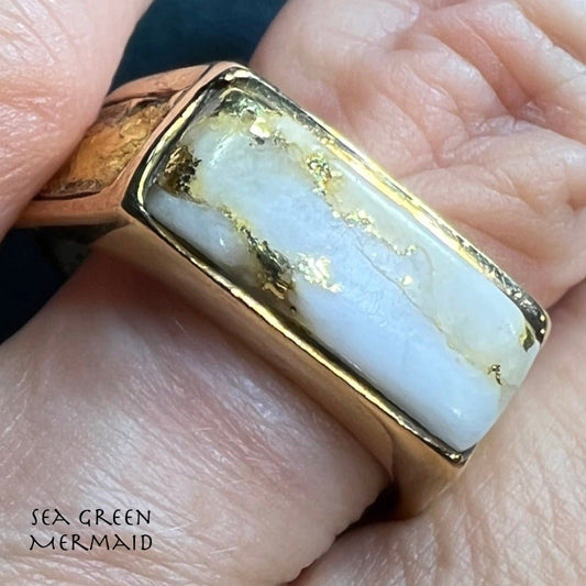 10k Gold Alaskan Gold-in-Quartz Diamond 24k Nugget Ring *Video*