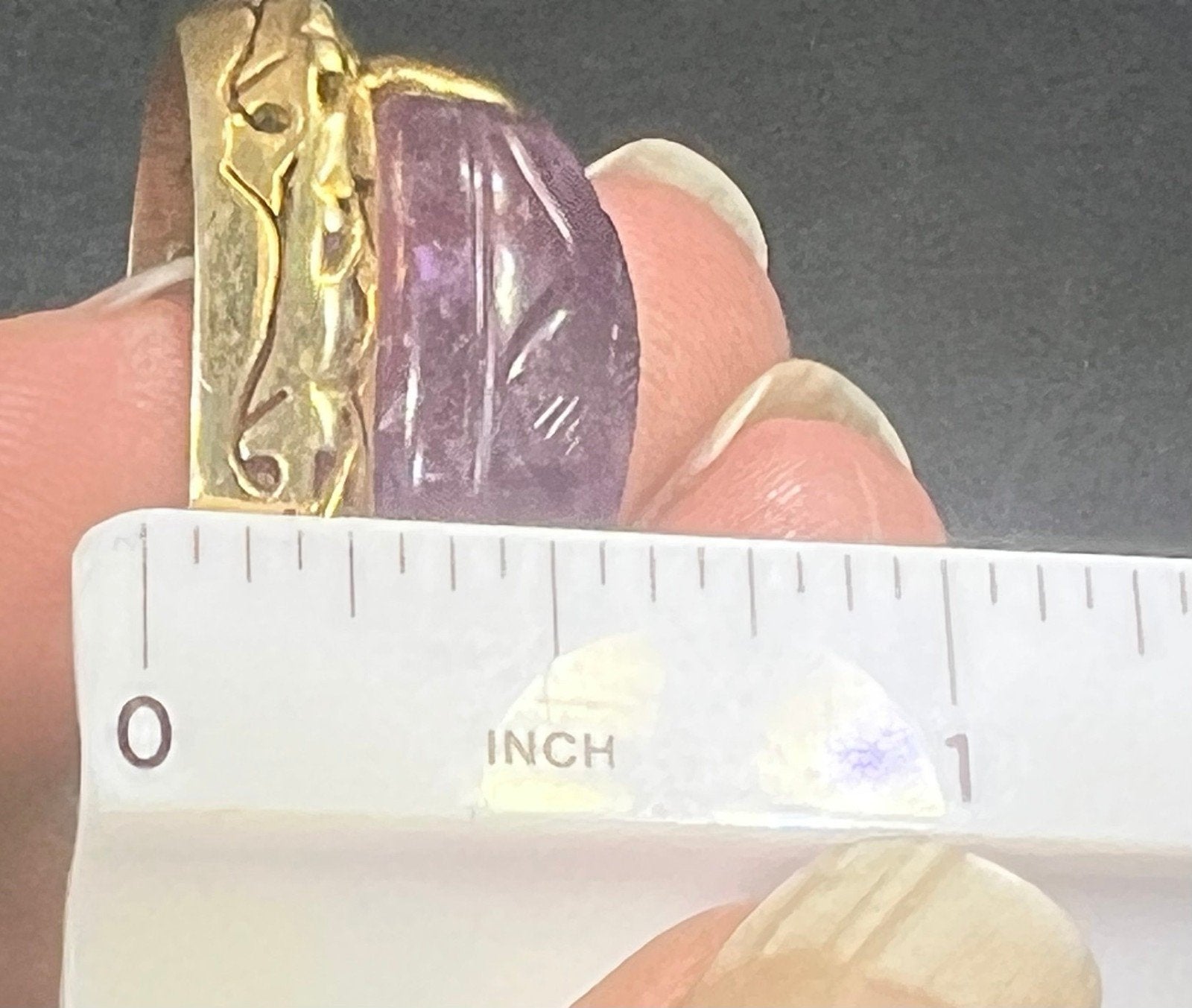 10k Gold Amethyst Cabochon Carved Flower Pendant. 1.3" 8g *Video*