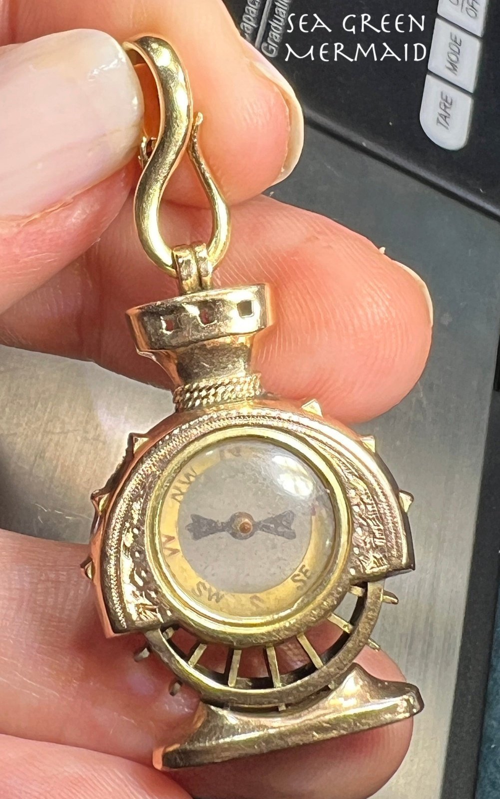10k Gold Antique Compass Fob Pendant. Captain's Wheel *Video*