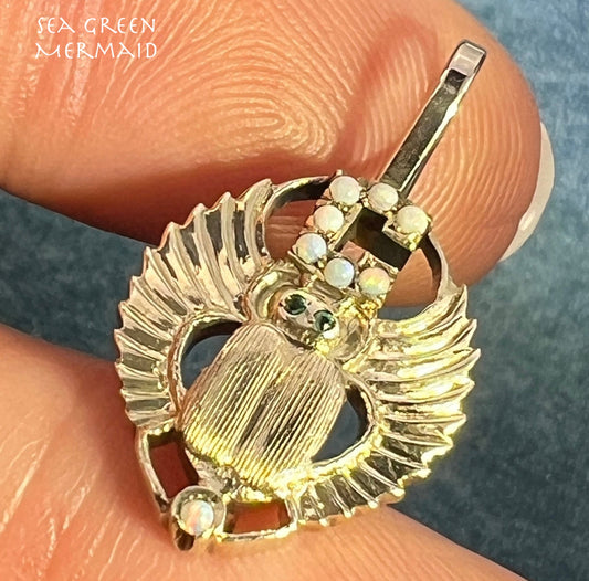 10k Gold Art Deco Egyptian Insect Pendant w Opals *Video*