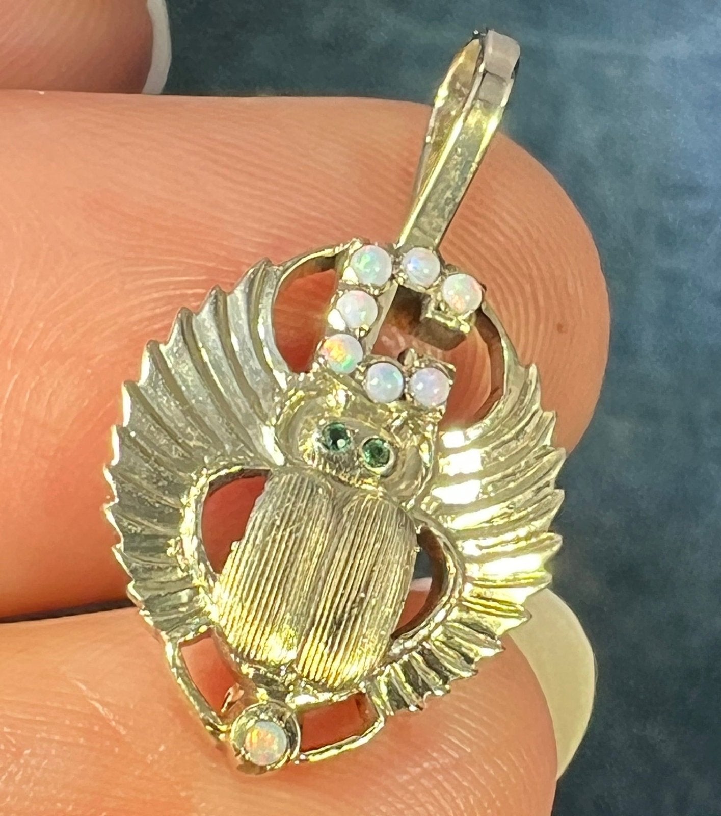 10k Gold Art Deco Egyptian Insect Pendant w Opals *Video*