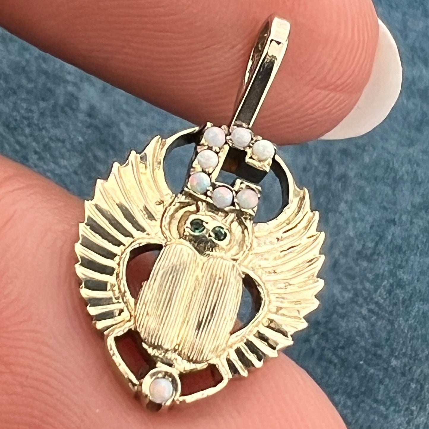 10k Gold Art Deco Egyptian Insect Pendant w Opals *Video*