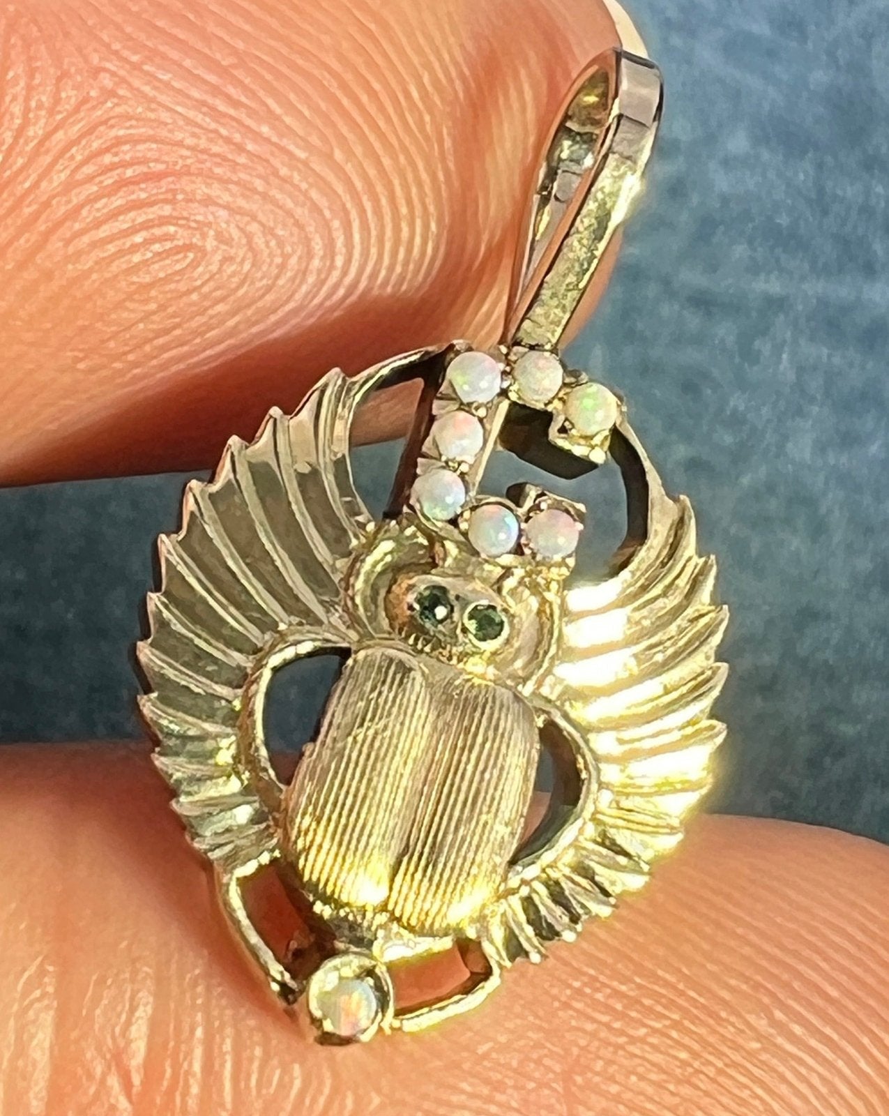 10k Gold Art Deco Egyptian Insect Pendant w Opals *Video*