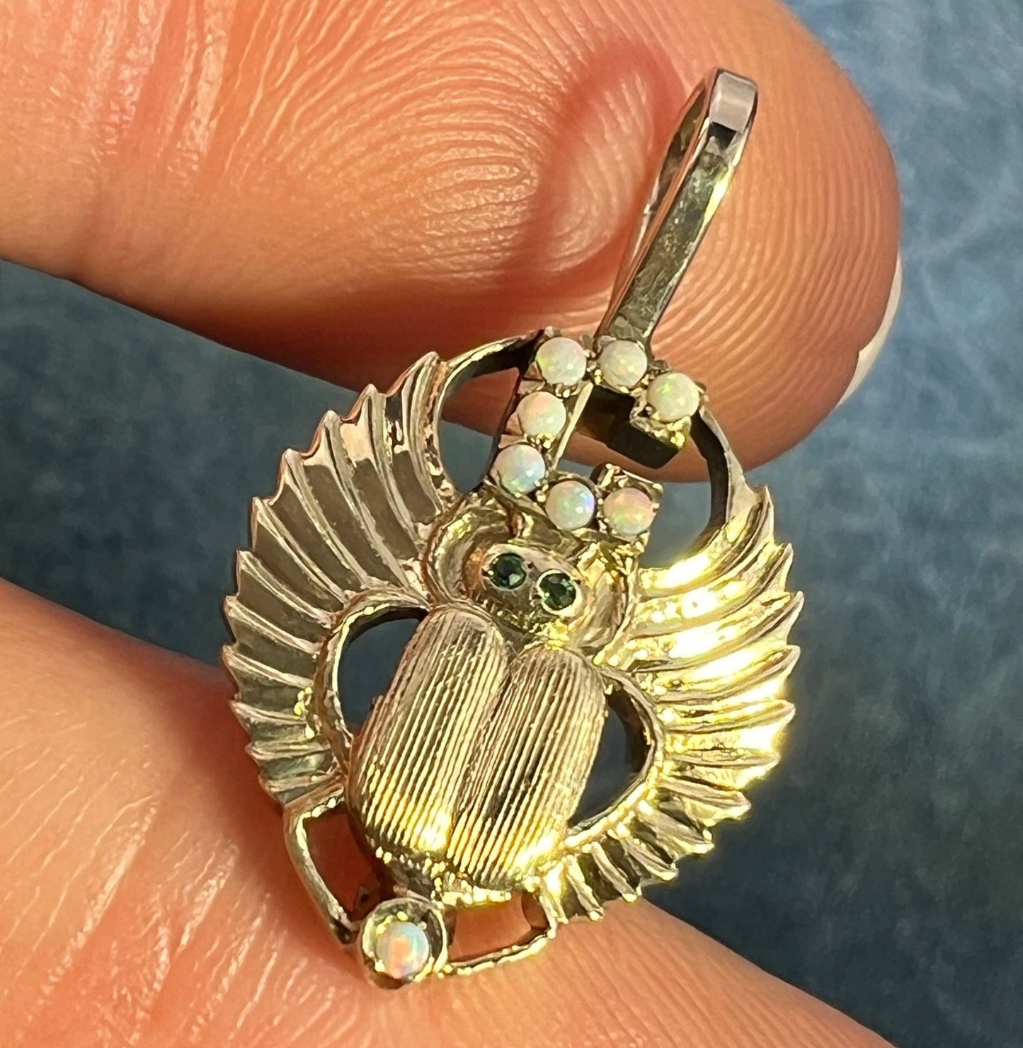 10k Gold Art Deco Egyptian Insect Pendant w Opals *Video*