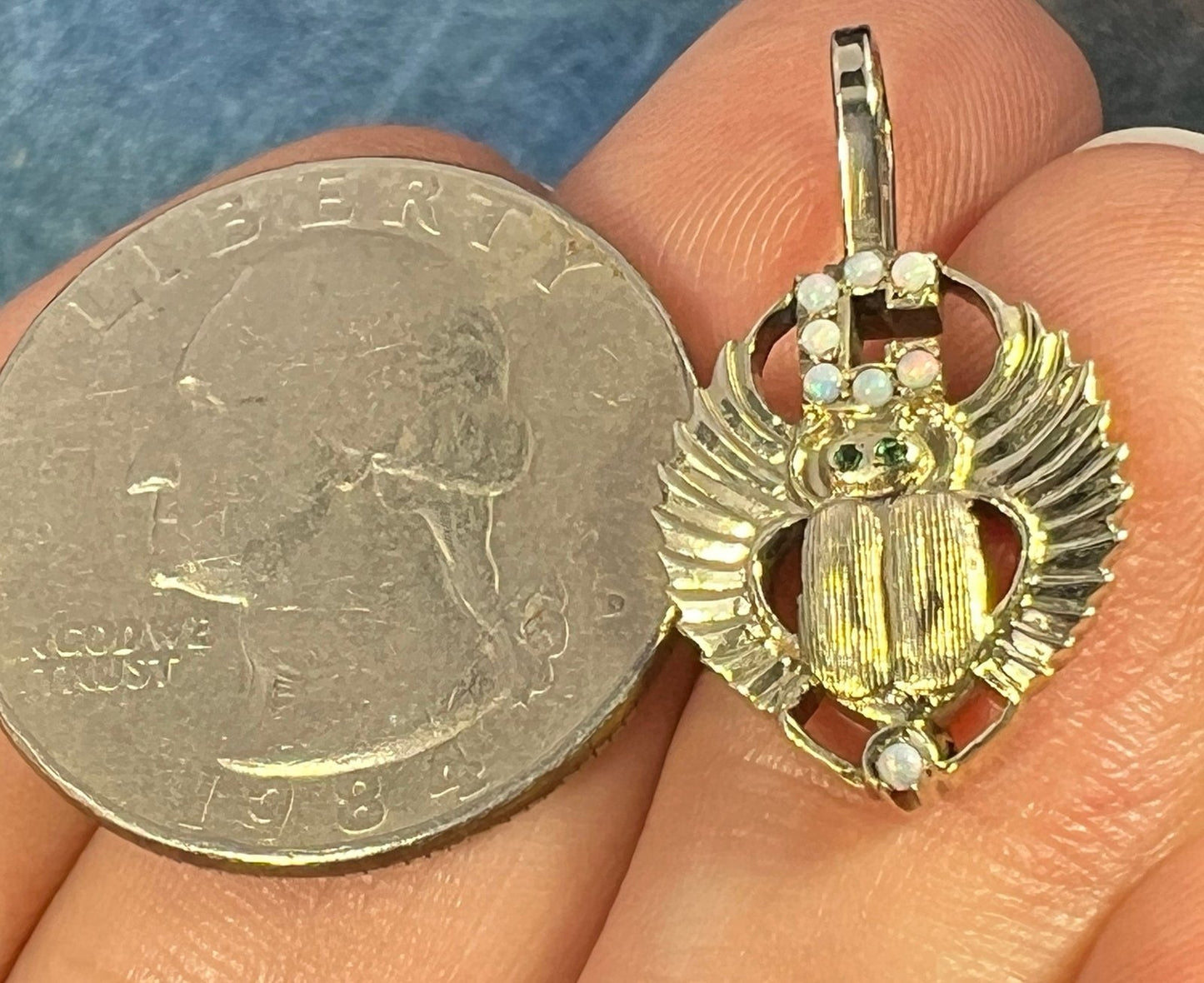 10k Gold Art Deco Egyptian Insect Pendant w Opals *Video*