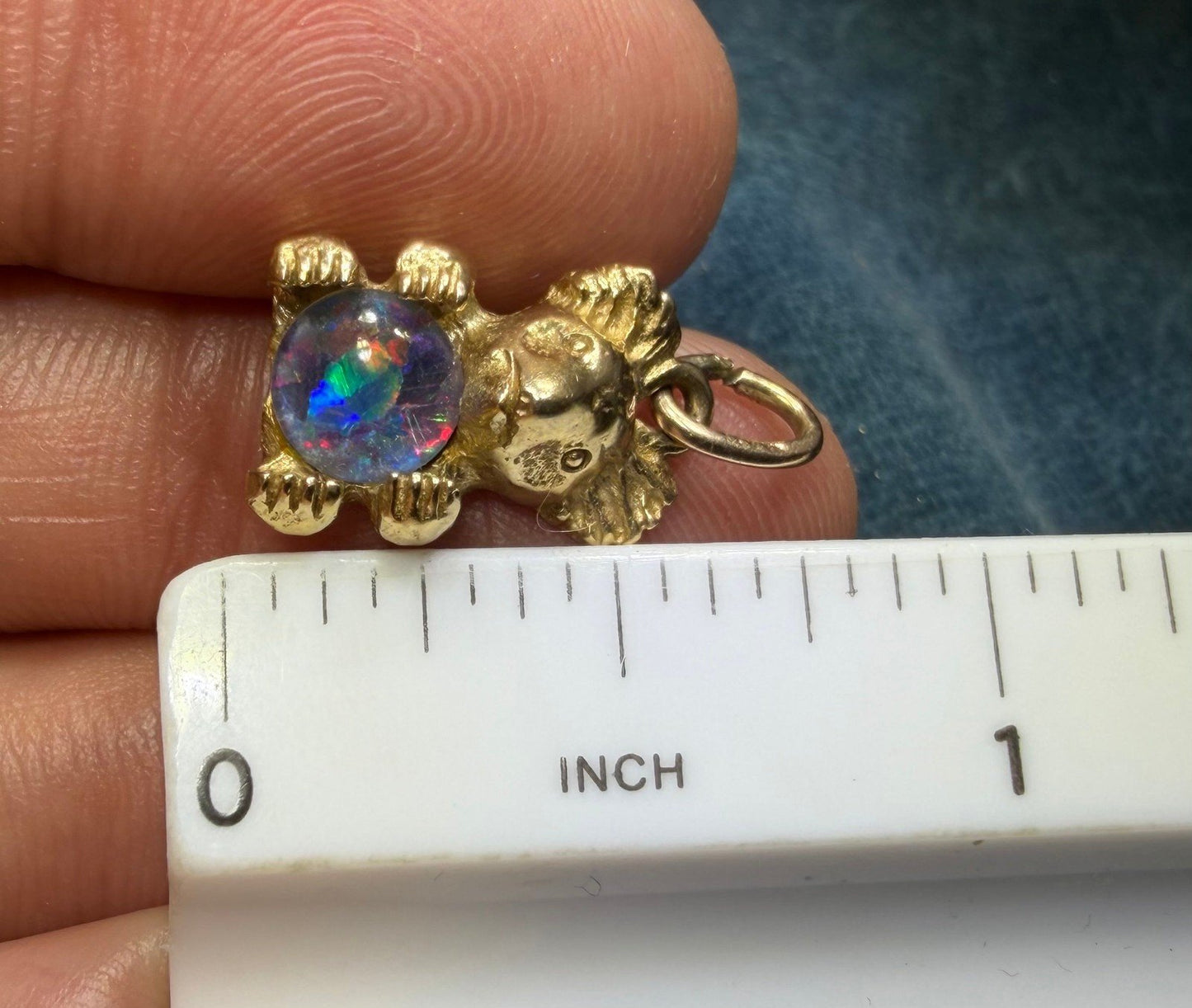 10k Gold Australian Black Opal Triplet KOALA BEAR Pendant *Video*