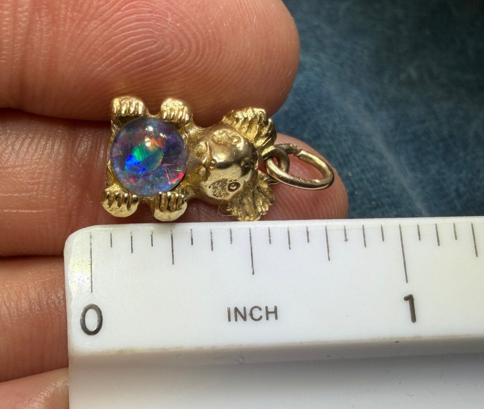 10k Gold Australian Black Opal Triplet KOALA BEAR Pendant *Video*
