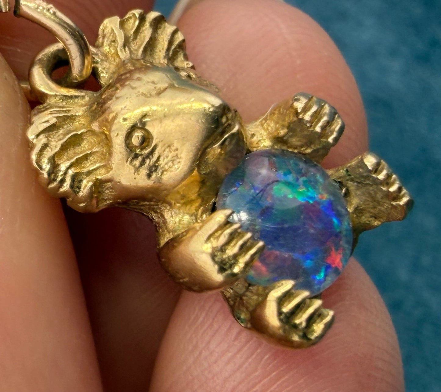 10k Gold Australian Black Opal Triplet KOALA BEAR Pendant *Video*