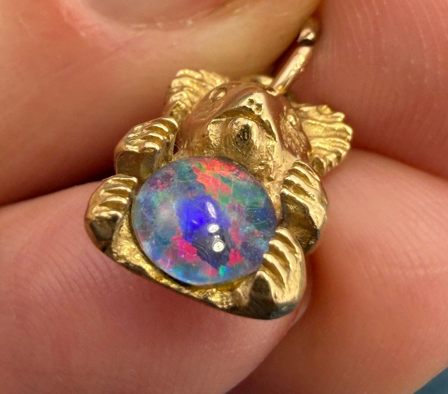 10k Gold Australian Black Opal Triplet KOALA BEAR Pendant *Video*