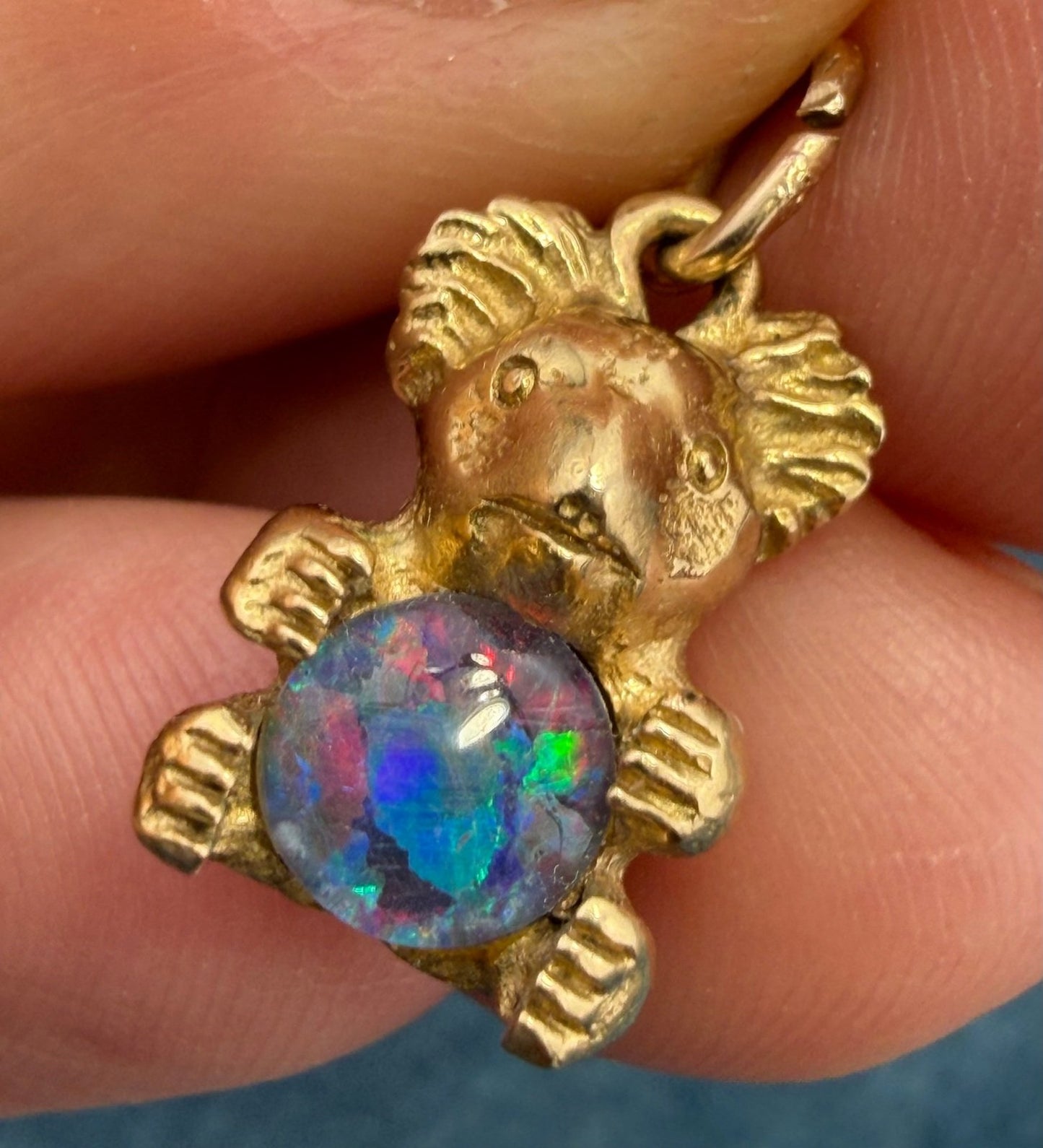 10k Gold Australian Black Opal Triplet KOALA BEAR Pendant *Video*