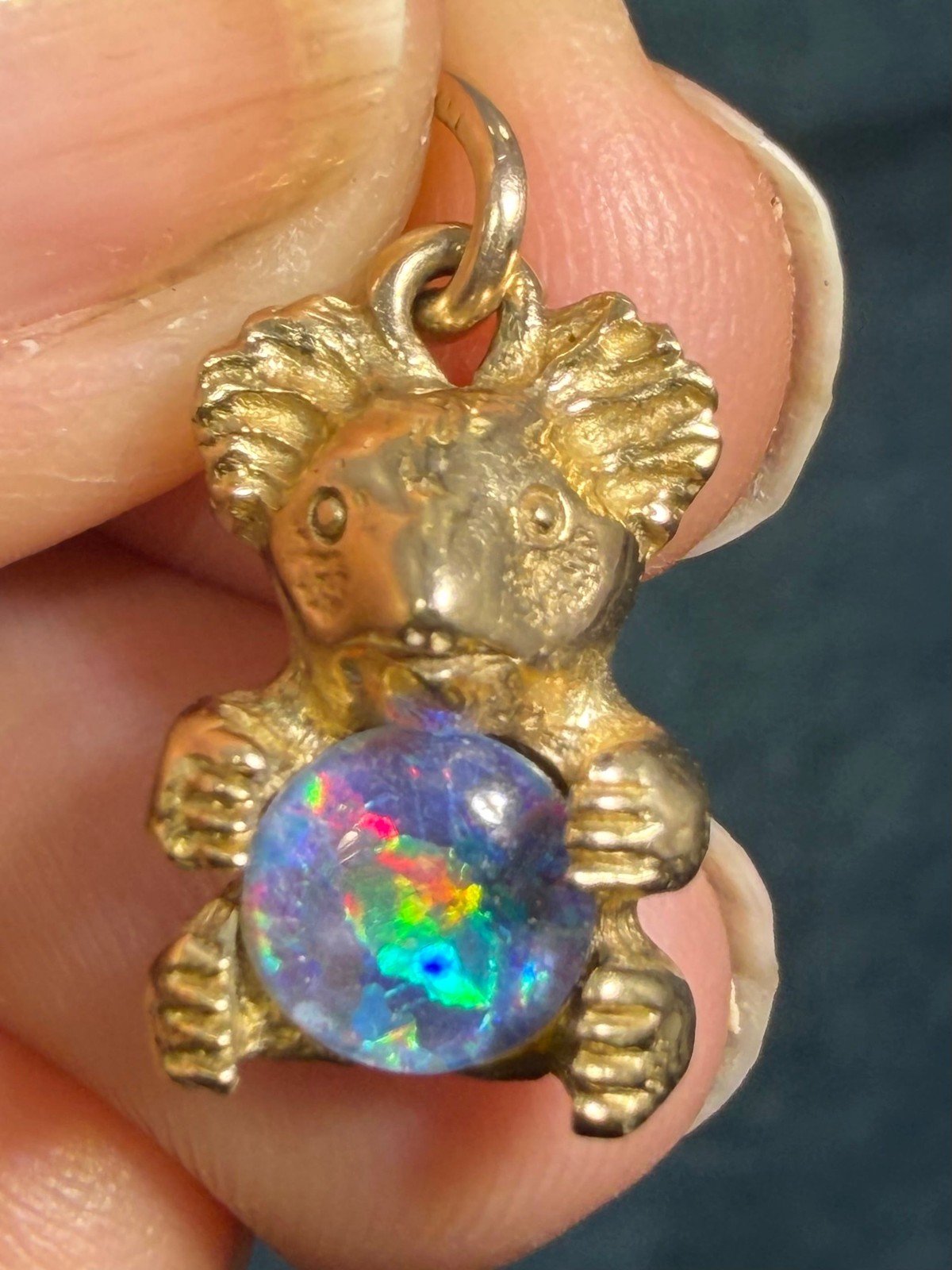 10k Gold Australian Black Opal Triplet KOALA BEAR Pendant *Video*
