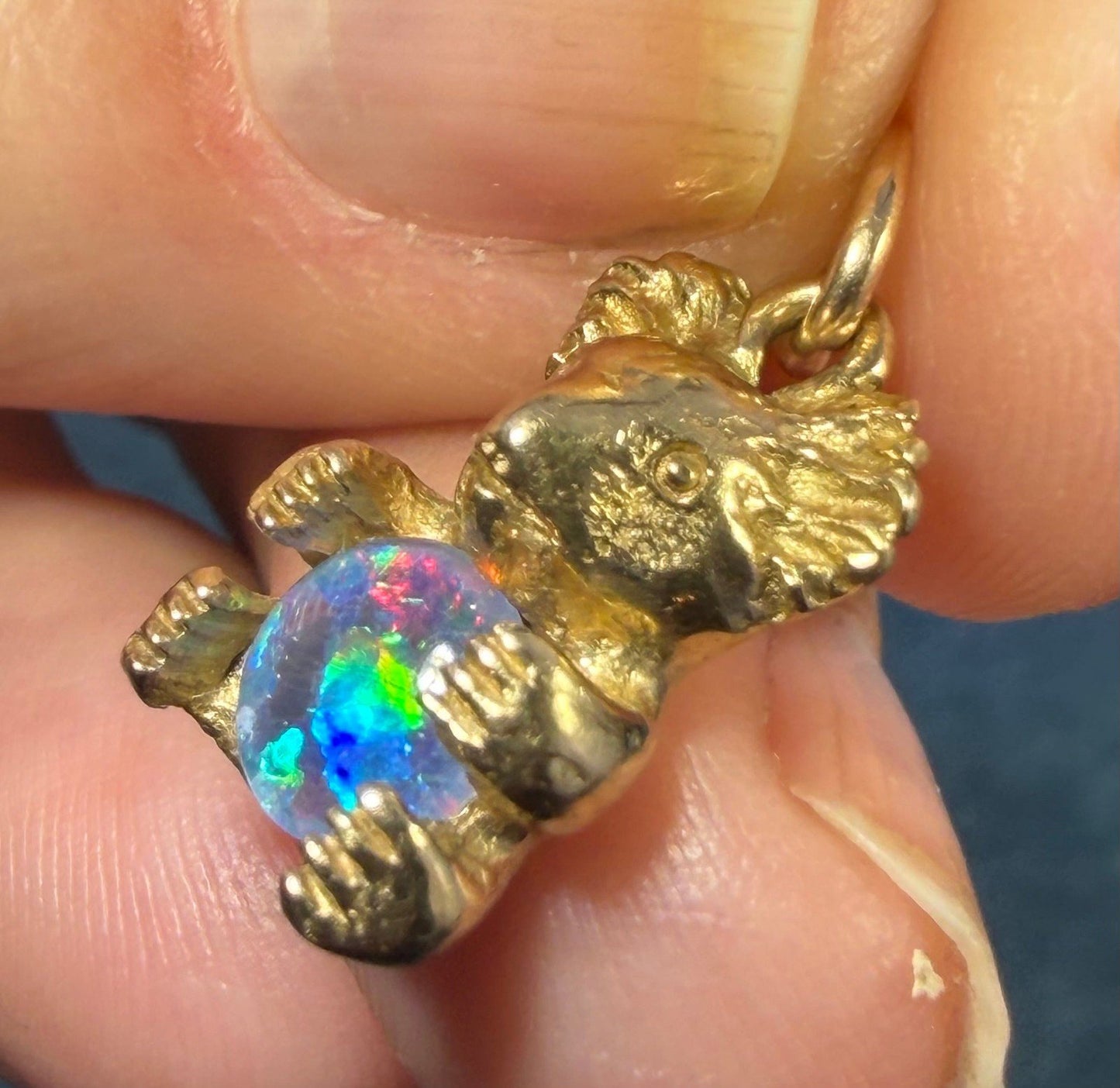 10k Gold Australian Black Opal Triplet KOALA BEAR Pendant *Video*