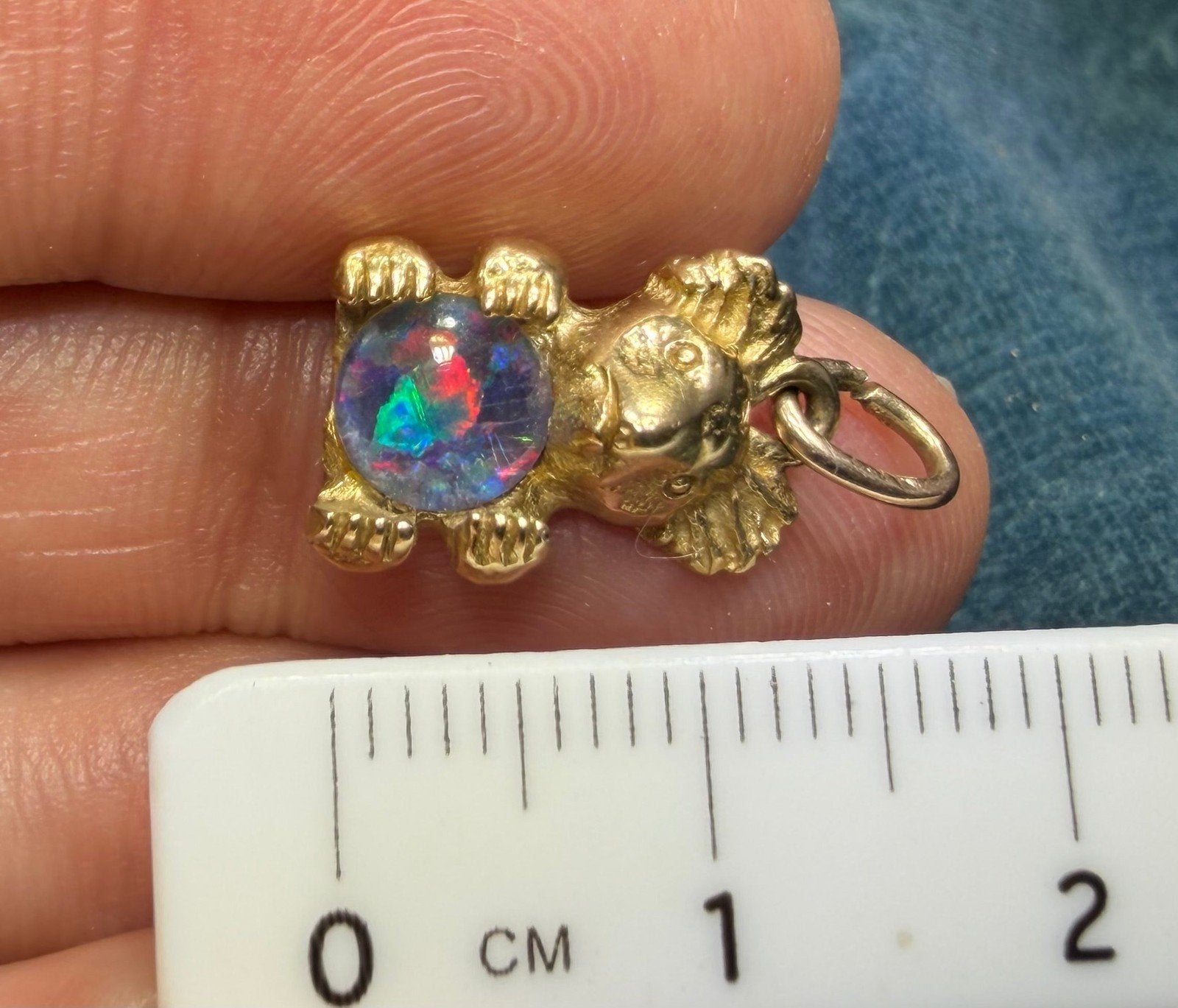 10k Gold Australian Black Opal Triplet KOALA BEAR Pendant *Video*