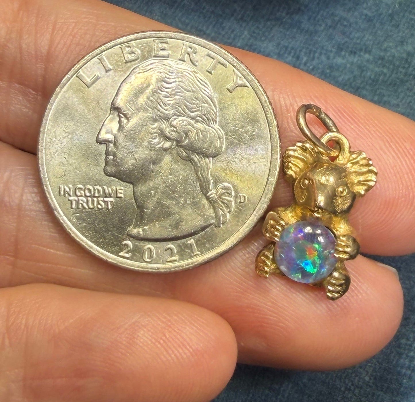 10k Gold Australian Black Opal Triplet KOALA BEAR Pendant *Video*
