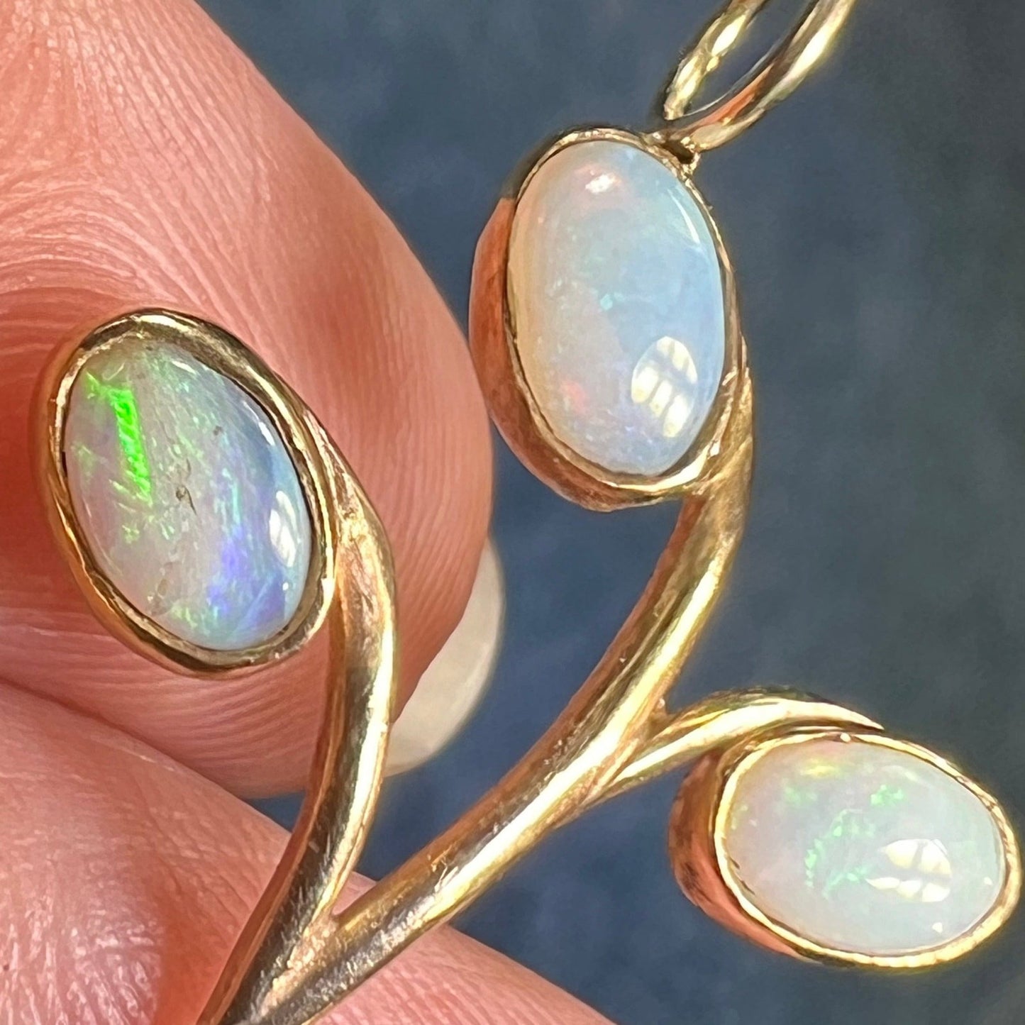 10k Gold Australian Opal Flower Bud Stem Pendant. 2.5" **Video**