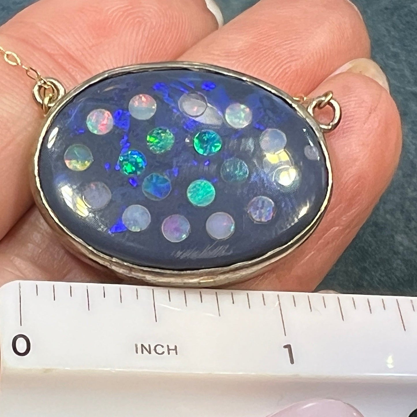 10k Gold Australian Opal + Onyx Polka-Dot Celestial Pendant Necklace *Video*