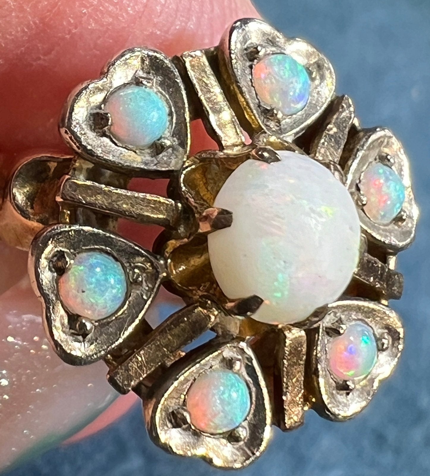 10k Gold Australian Opal Princess Ring w Heart Halo *Video*