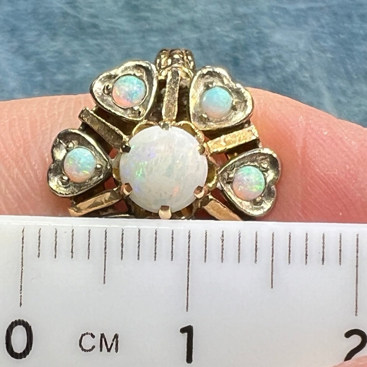 10k Gold Australian Opal Princess Ring w Heart Halo *Video*