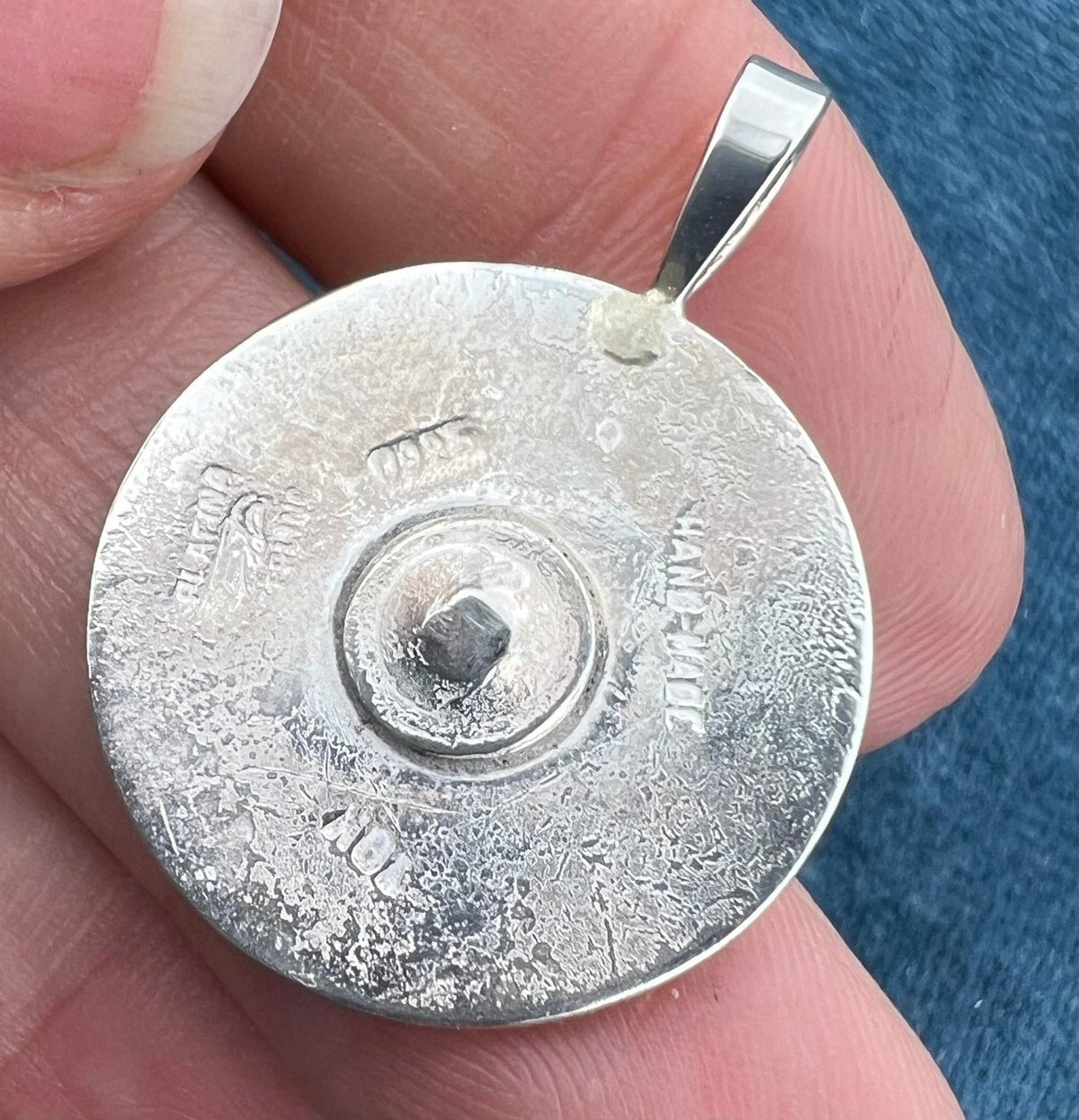 10k Gold Aztec Sunburst on Silver Disk Pendant. Mexico 1.2" + 6.5g L
