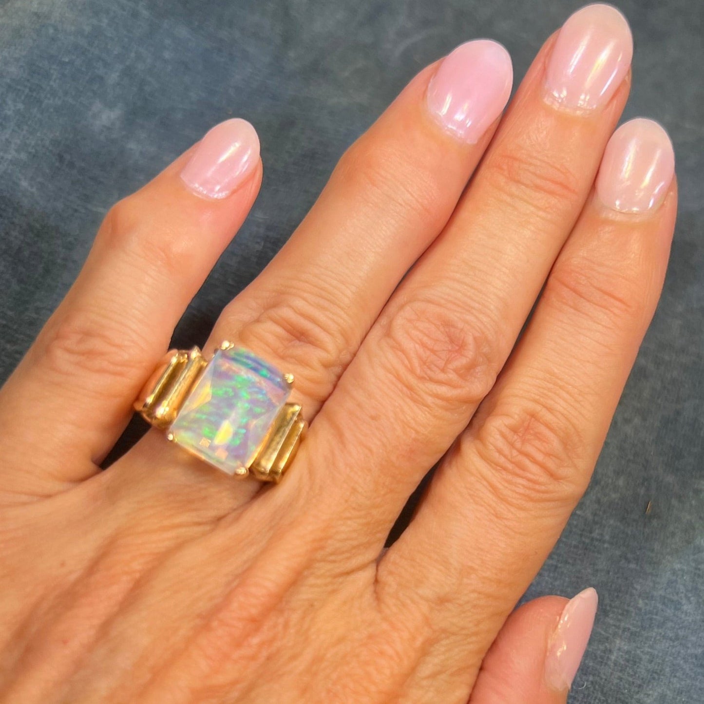 10k Gold Bello Jelly Opal Ring. Emerald Cut *VIDEO*