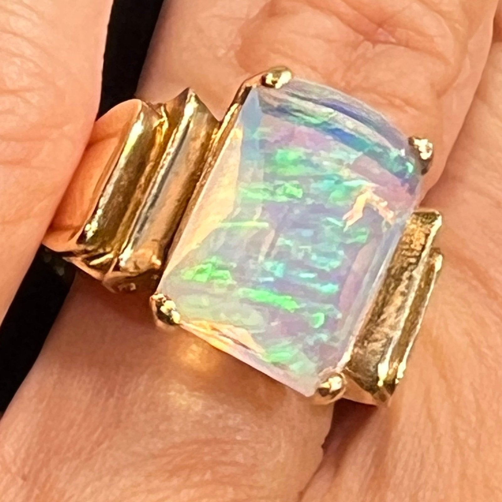 10k Gold Bello Jelly Opal Ring. Emerald Cut *VIDEO*