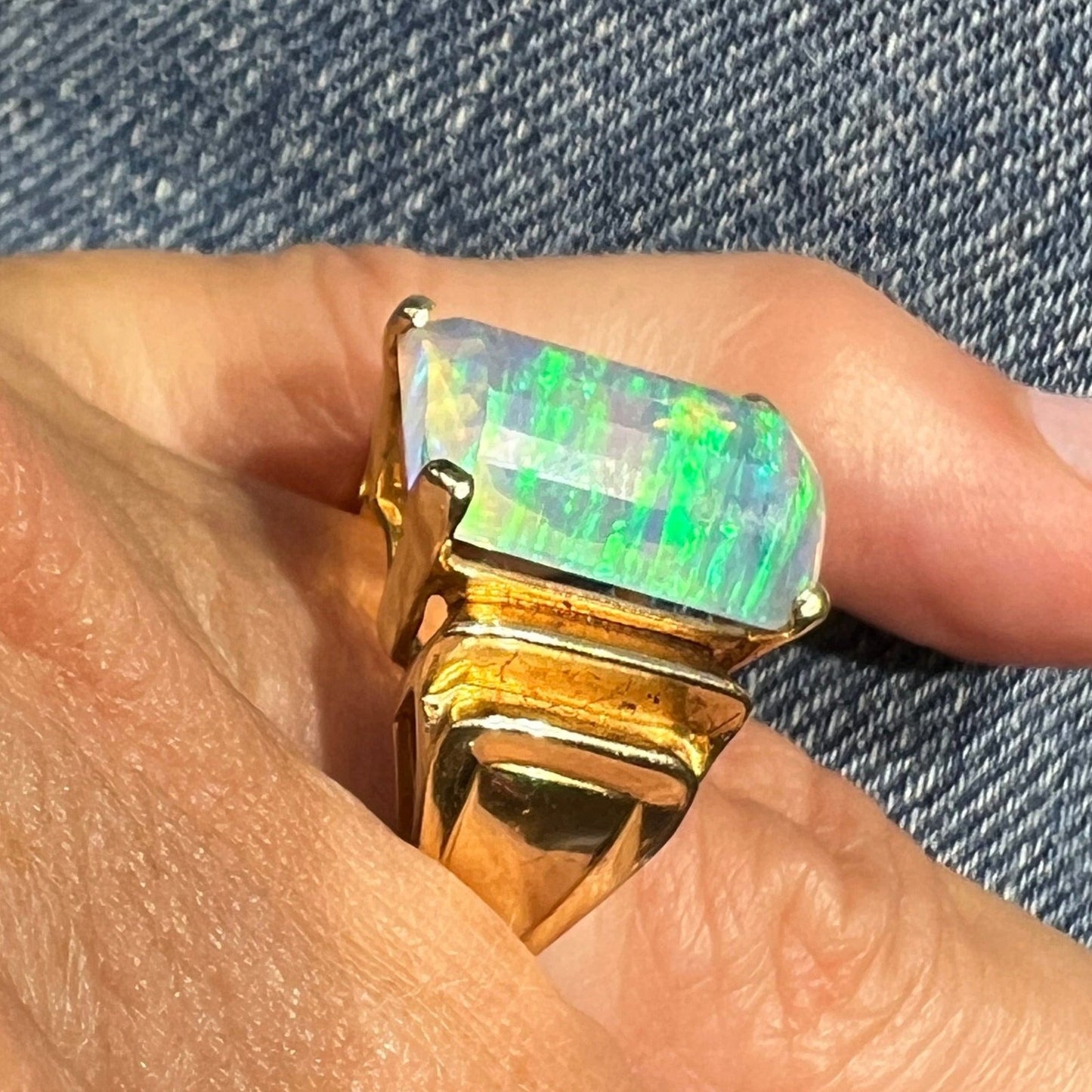 10k Gold Bello Jelly Opal Ring. Emerald Cut *VIDEO*