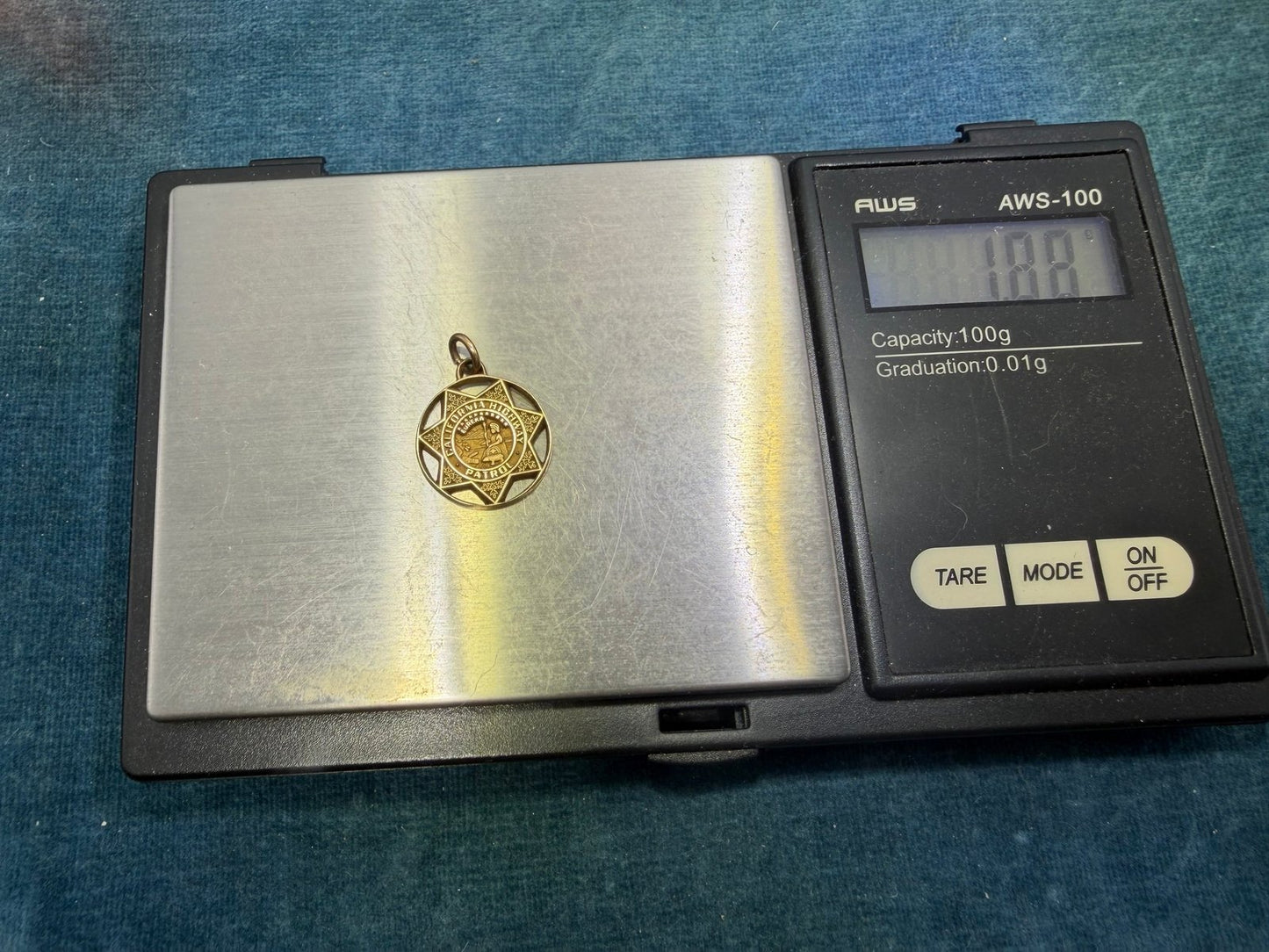 10k Gold CHiPs California Highway Patrol Police Badge Insignia Pendant