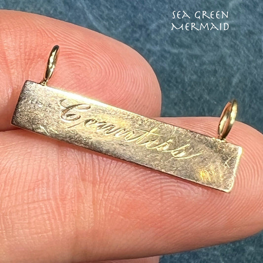 10k Gold COUNTESS Engraved Cursive Antique Pendant. 2 Bails