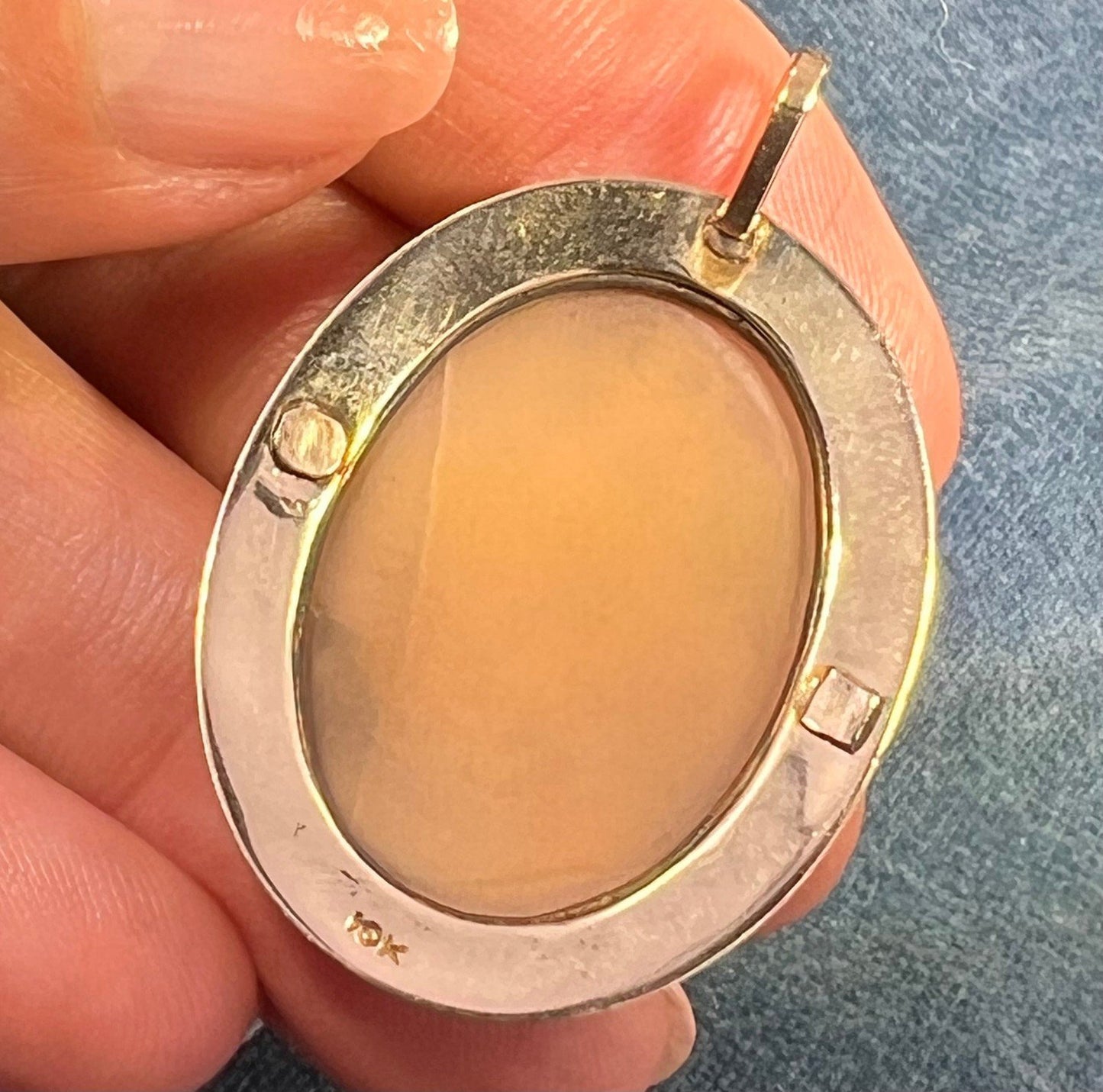 10k Gold Cameo Hibernia Winged Harp Woman of Ireland Pendant. "Faithful Until Death"