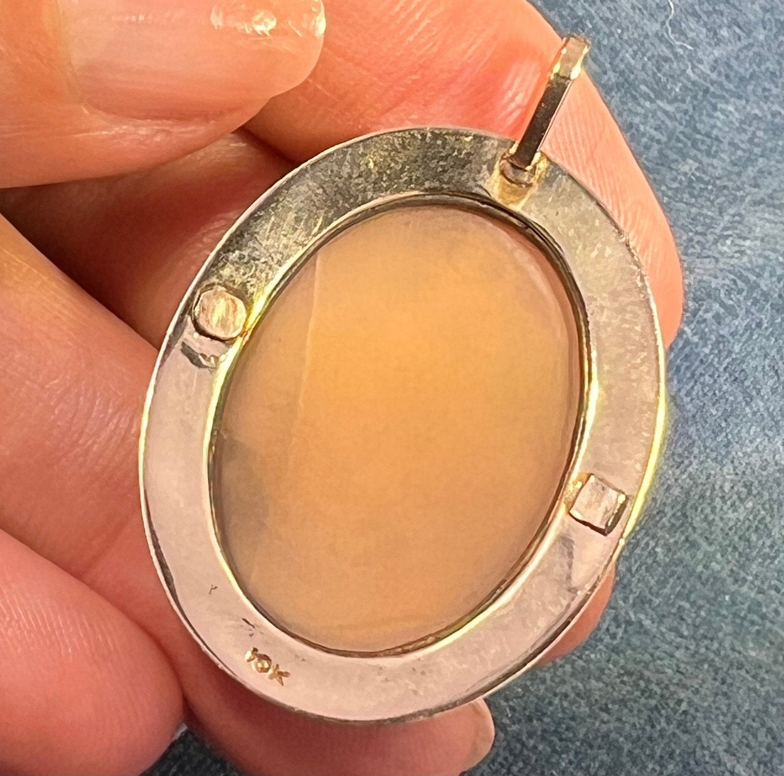 10k Gold Cameo Hibernia Winged Harp Woman of Ireland Pendant. "Faithful Until Death"