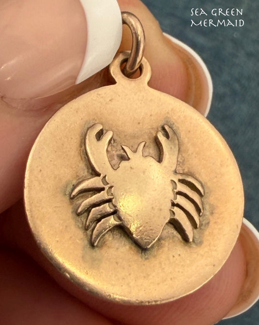 10k Gold Cancer Crab Antique Pendant. Astrology Zodiac