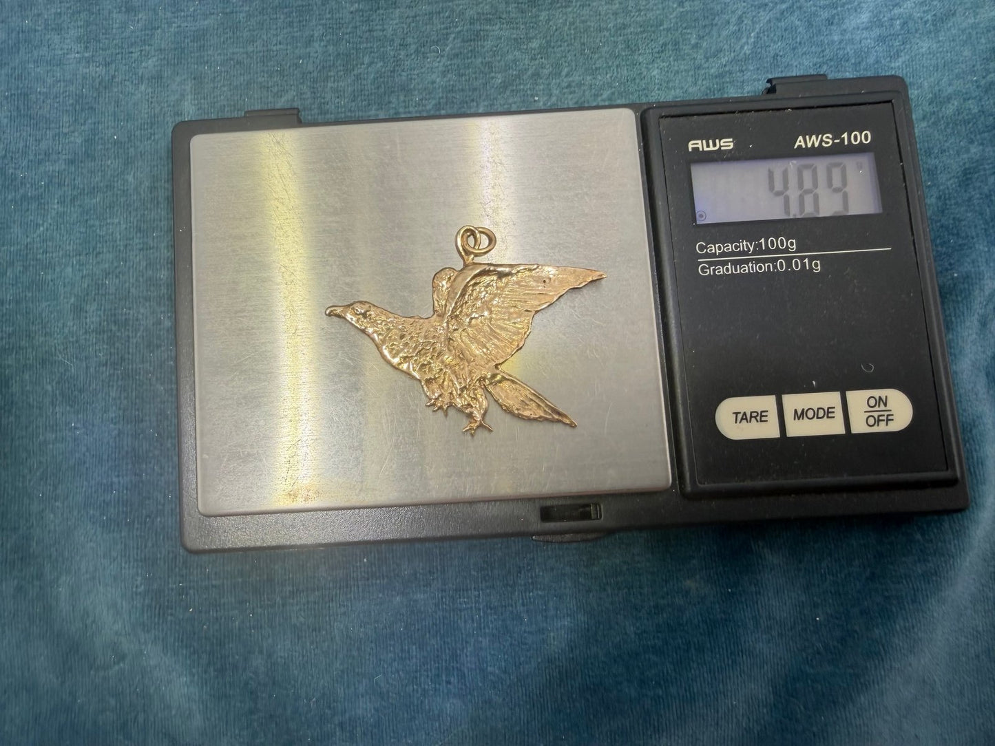 10k Gold Carved American Hawk Falcon Eagle Pendant. 1.75" Wide