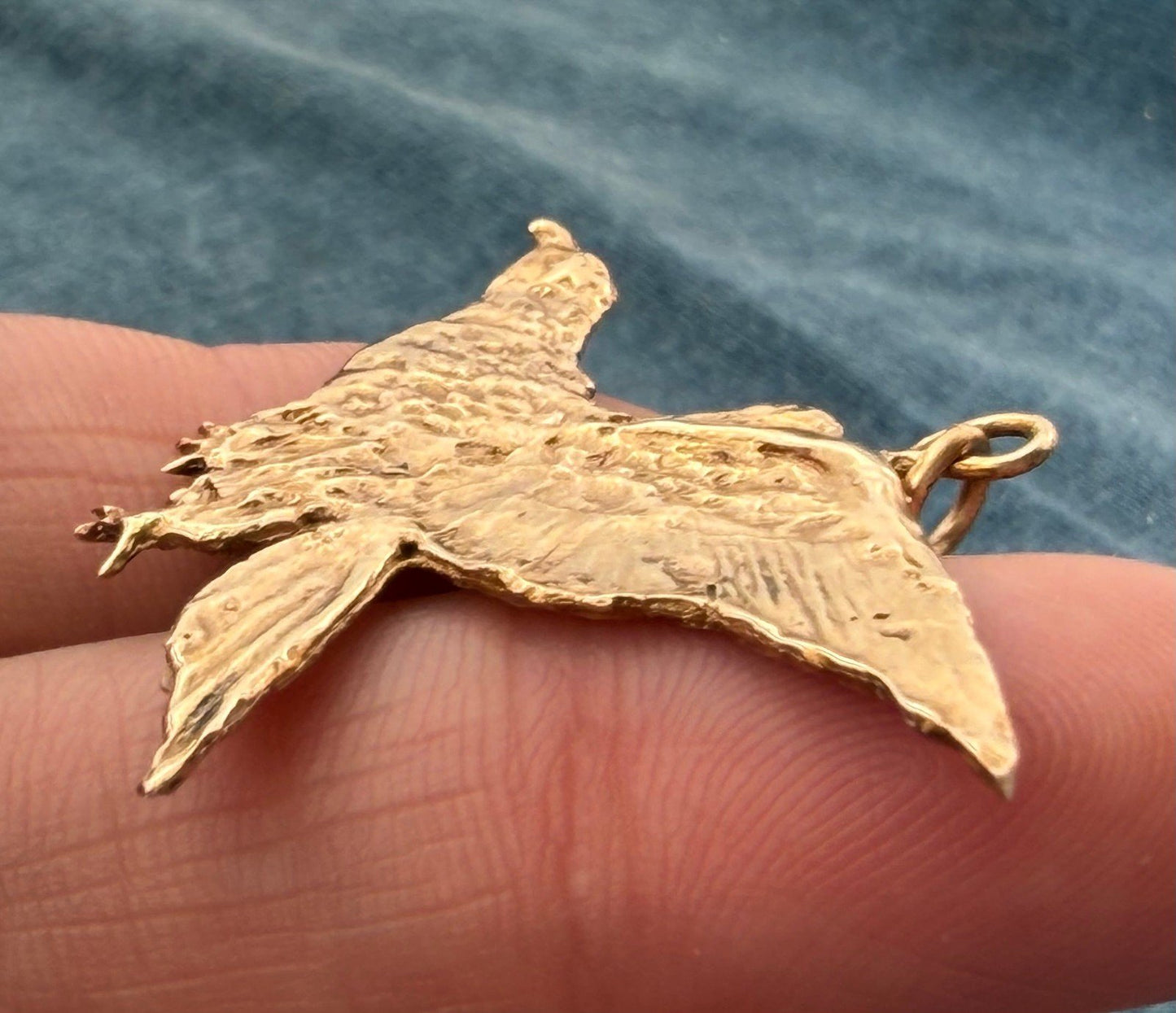 10k Gold Carved American Hawk Falcon Eagle Pendant. 1.75" Wide