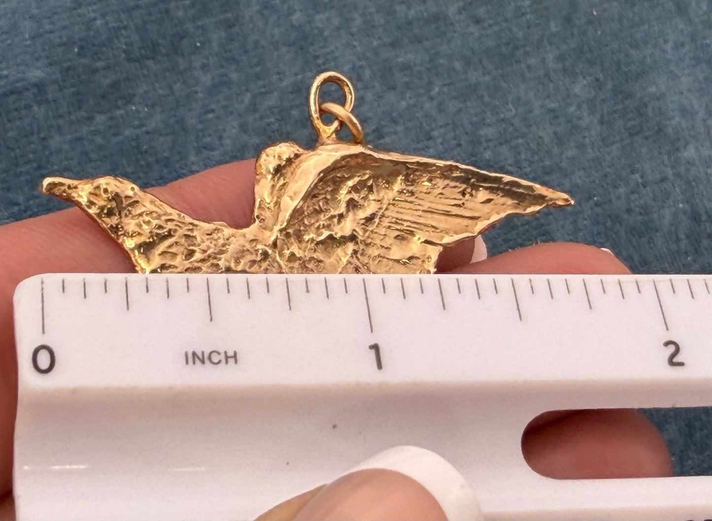 10k Gold Carved American Hawk Falcon Eagle Pendant. 1.75" Wide