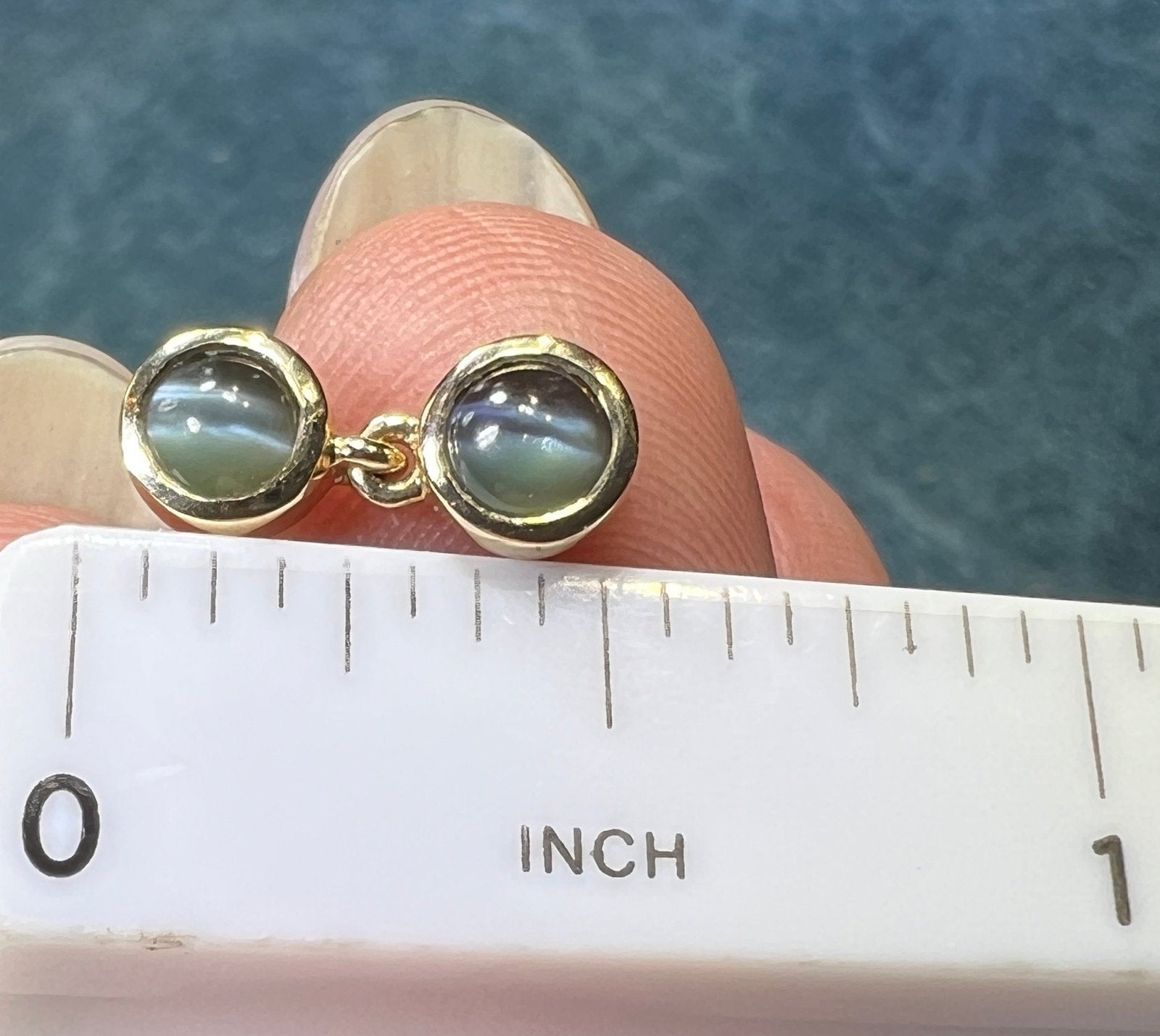 10k Gold Cats Eye Chrysoberyl Dangle Earrings. Tiny! *Video*