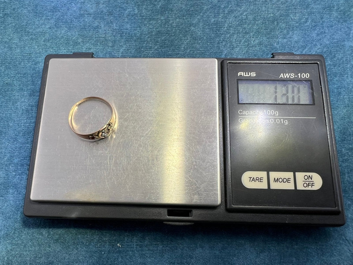 10k Gold Celestial Crescent Moon + Stars Ring Band w Gypsy-Set Gems. Victorian