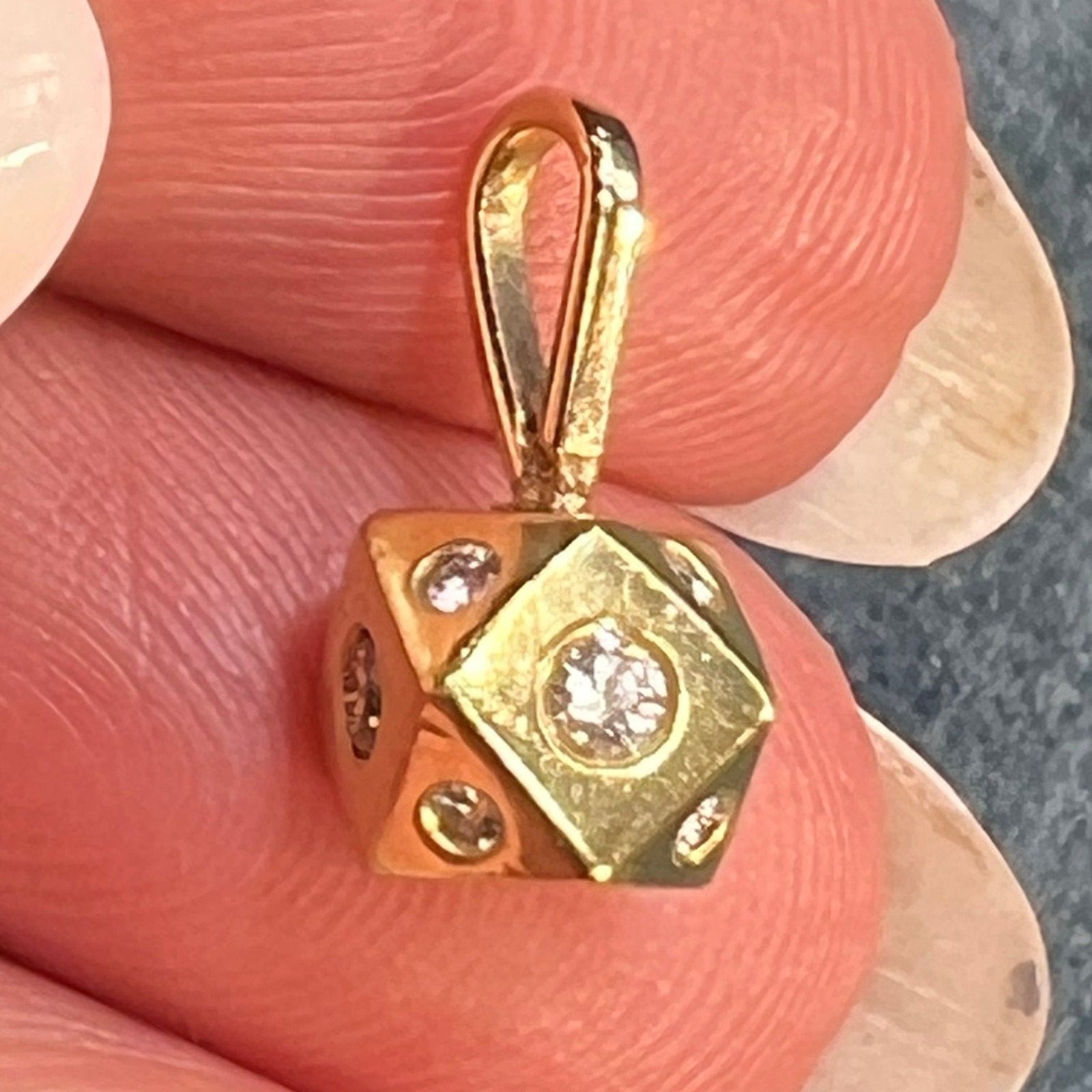 10k Gold Diamond 9-Side Diced Geometric Pendant. TINY! *Video*