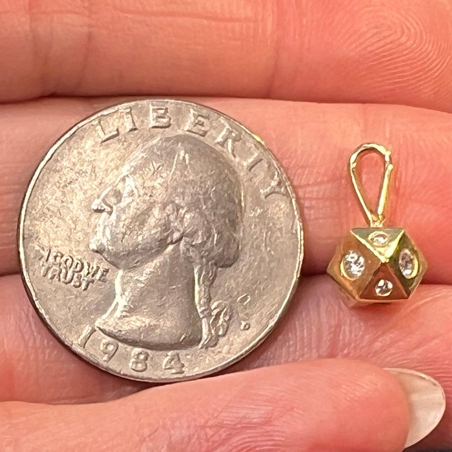 10k Gold Diamond 9-Side Diced Geometric Pendant. TINY! *Video*