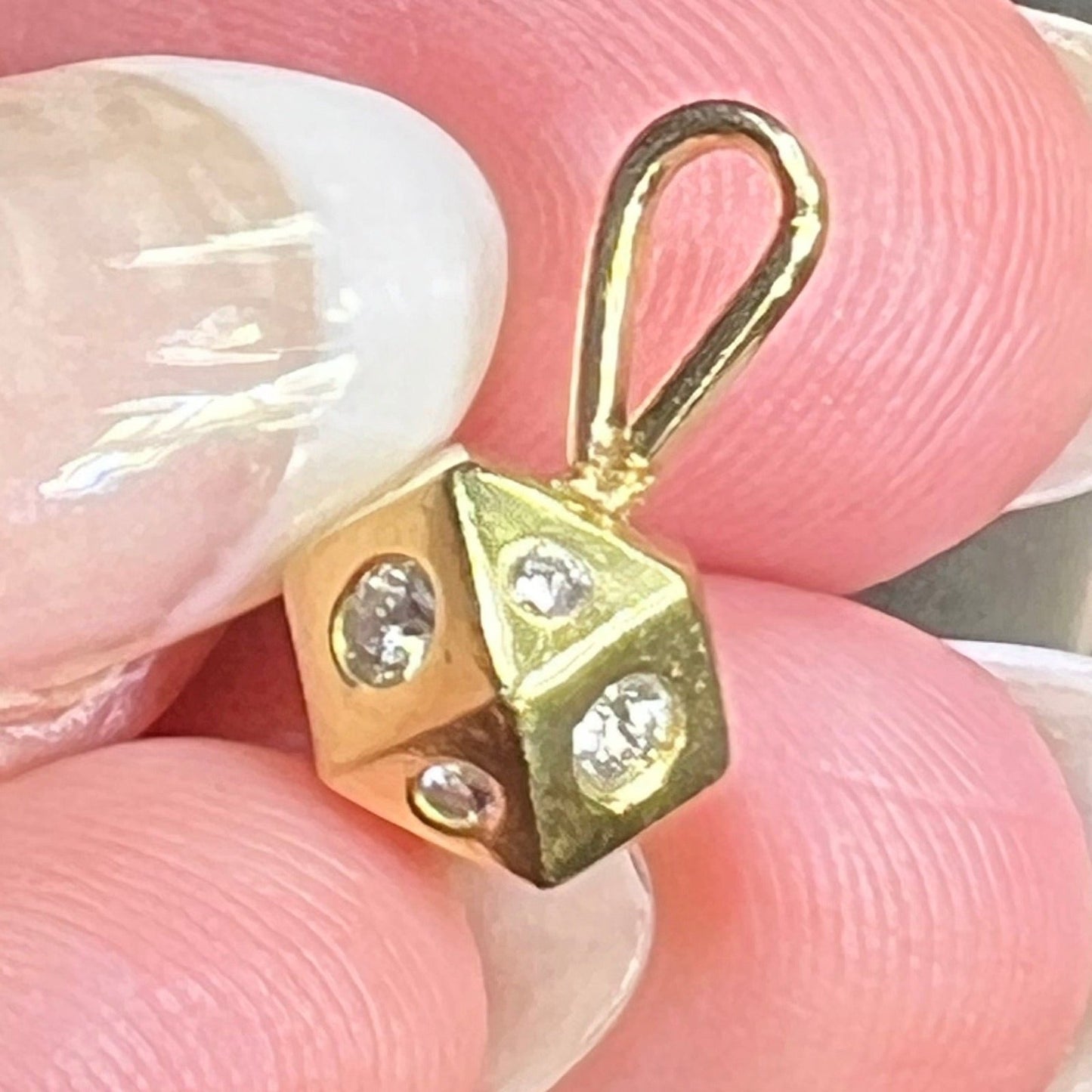 10k Gold Diamond 9-Side Diced Geometric Pendant. TINY! *Video*